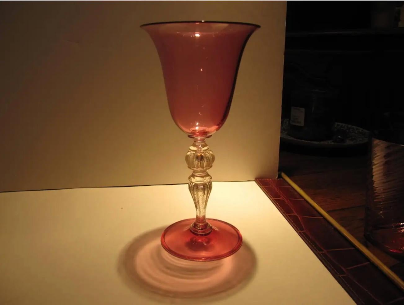 Extensive Collection of Cranberry Venetian Glass Stemware, Plates and Tumblers In Excellent Condition For Sale In Buchanan, MI