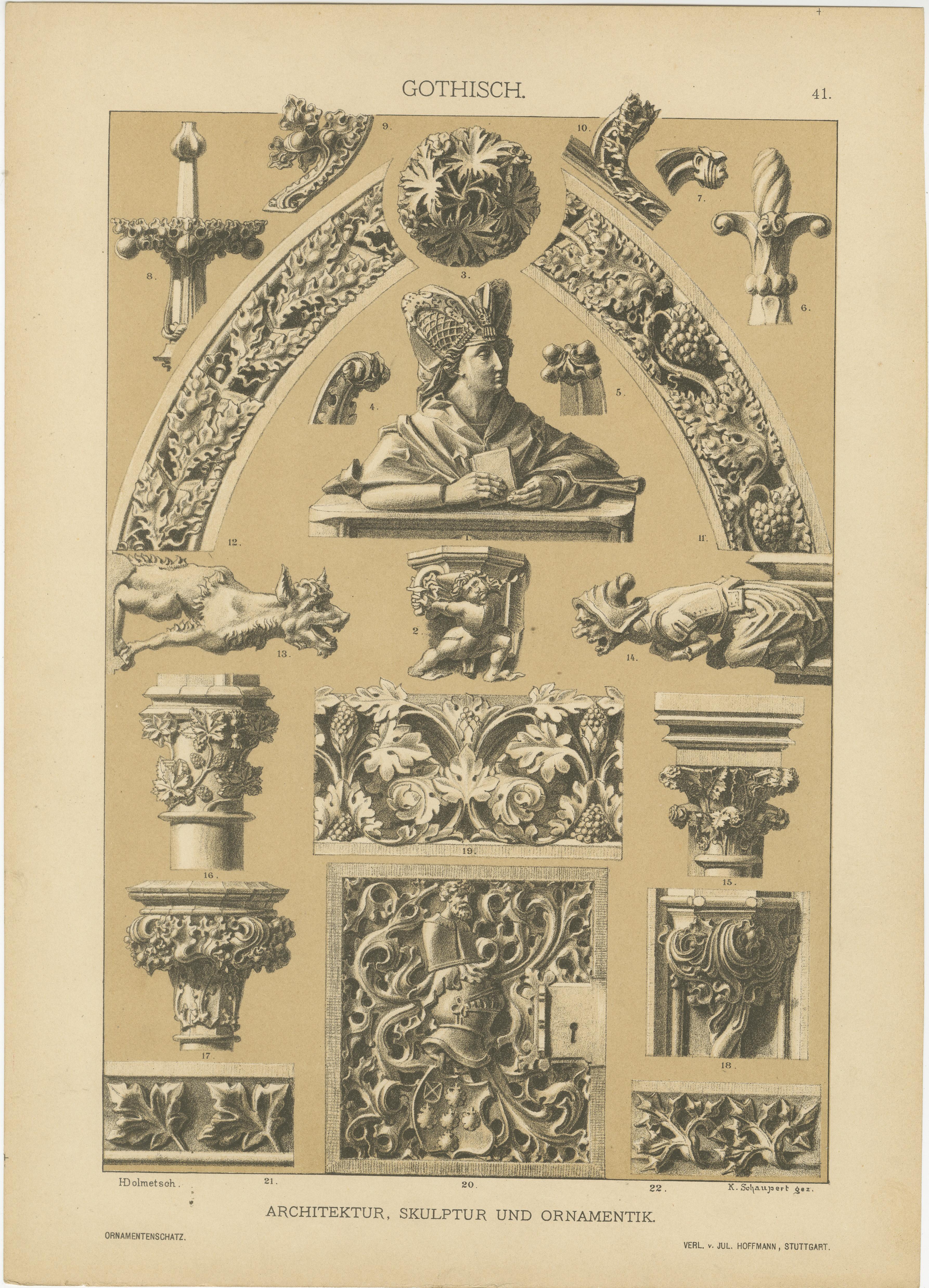 Late 19th Century Extensive Collection of Gothic Artwork from Ornamentenschatz, 1887 For Sale