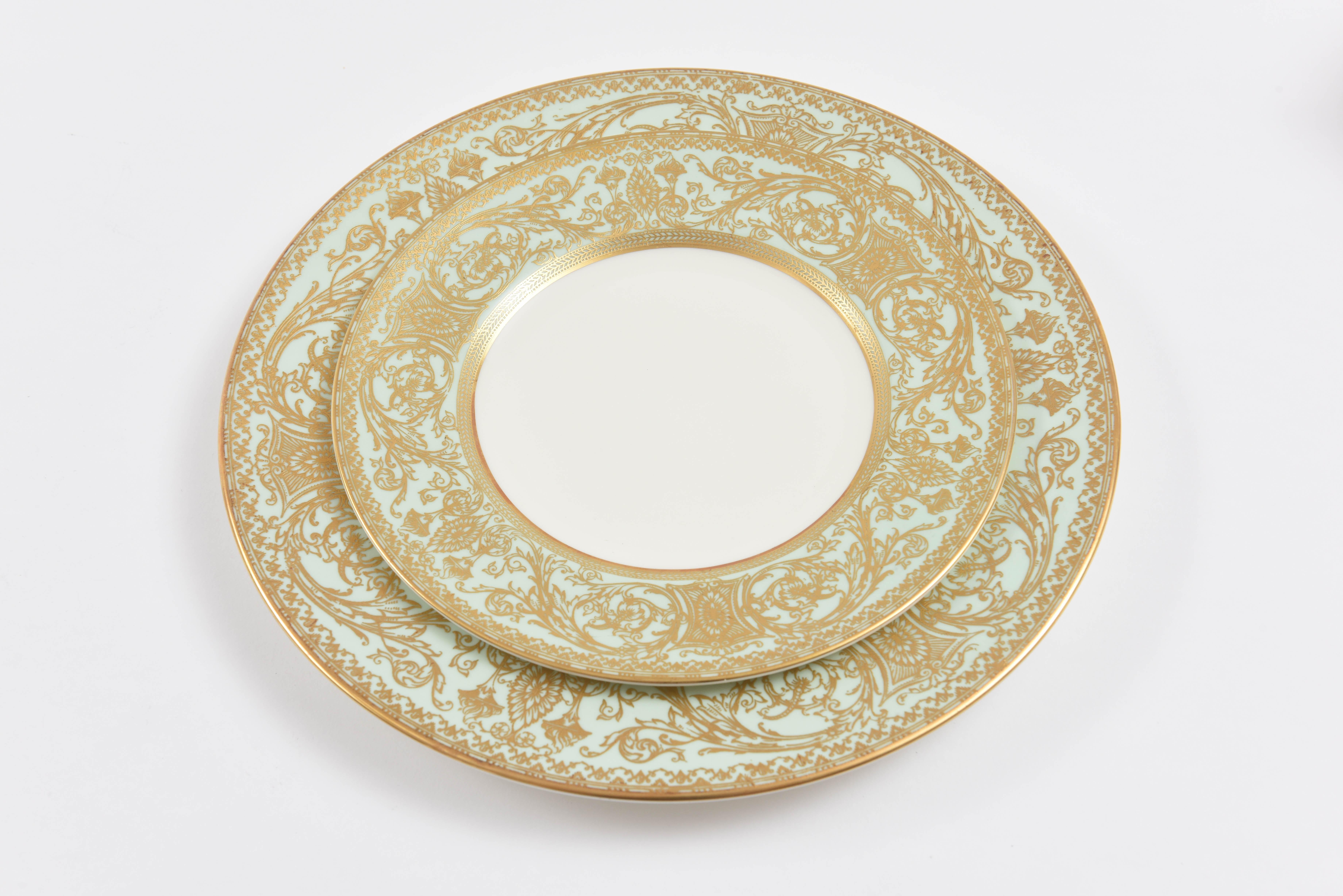 Mid-20th Century Extensive English Porcelain Service for 12, Lovely Sage Mint Green Gilded 106 Pc