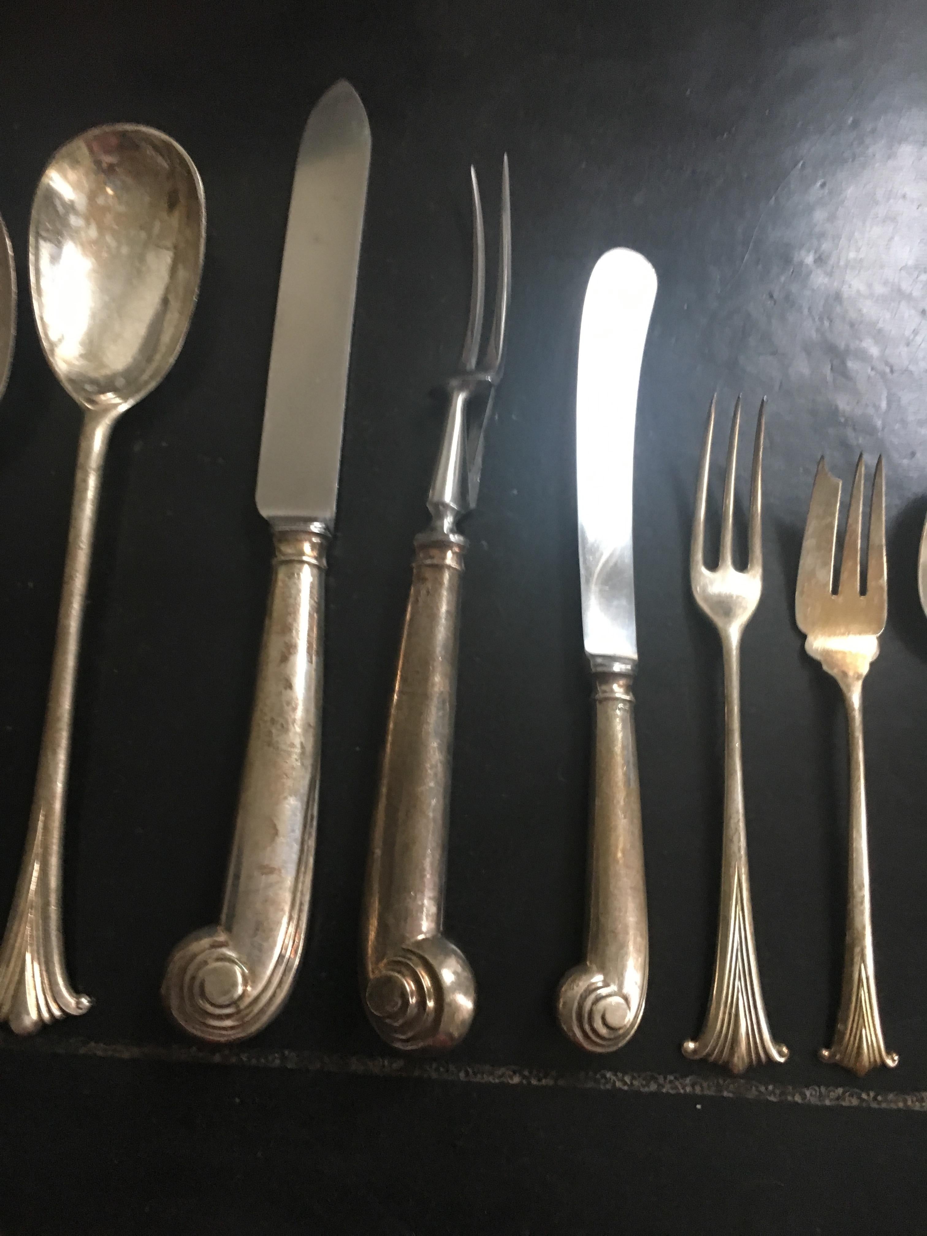 Extensive English Sterling Silver Flatware Service for 12 For Sale 1