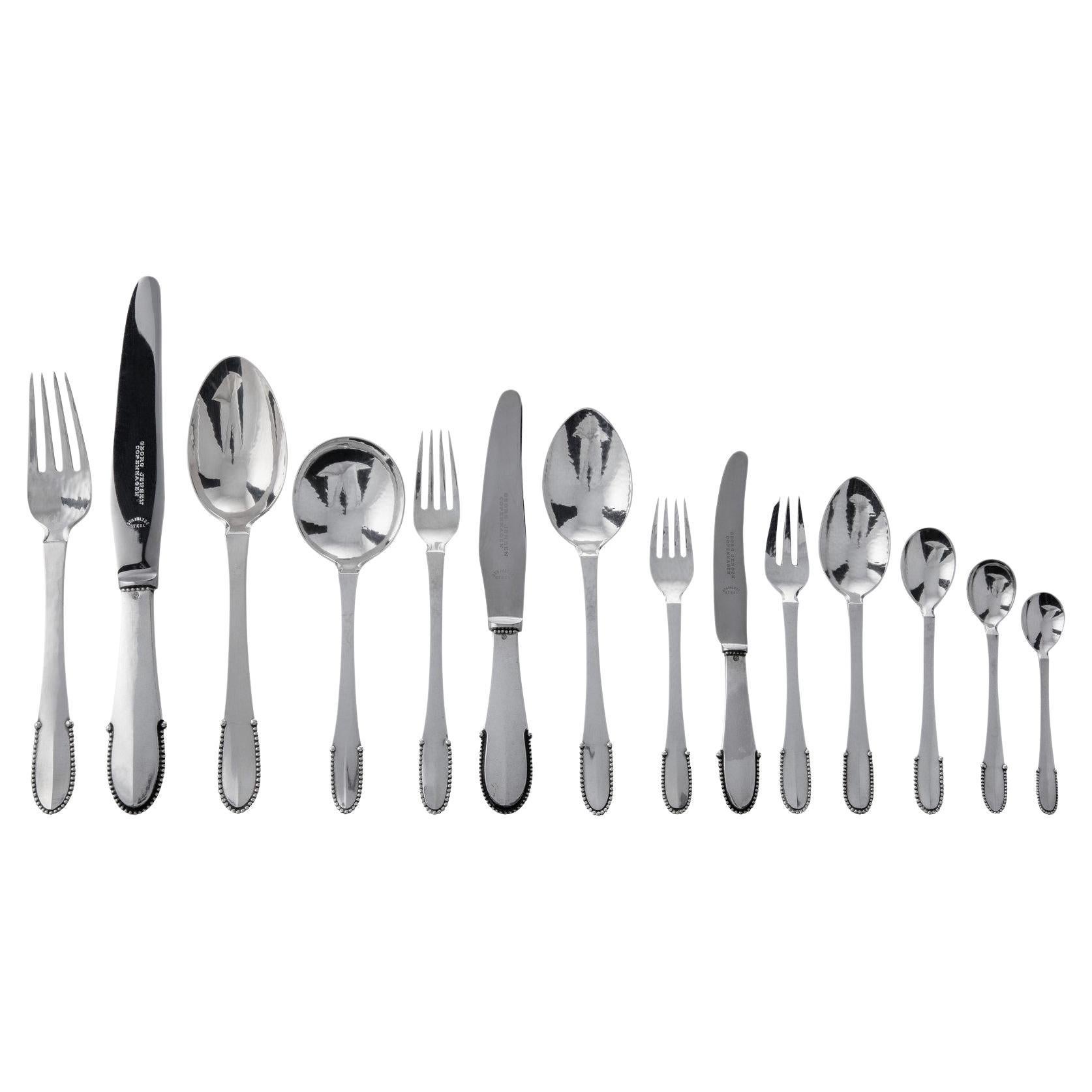 Extensive Georg Jensen Beaded Silver Set For Sale