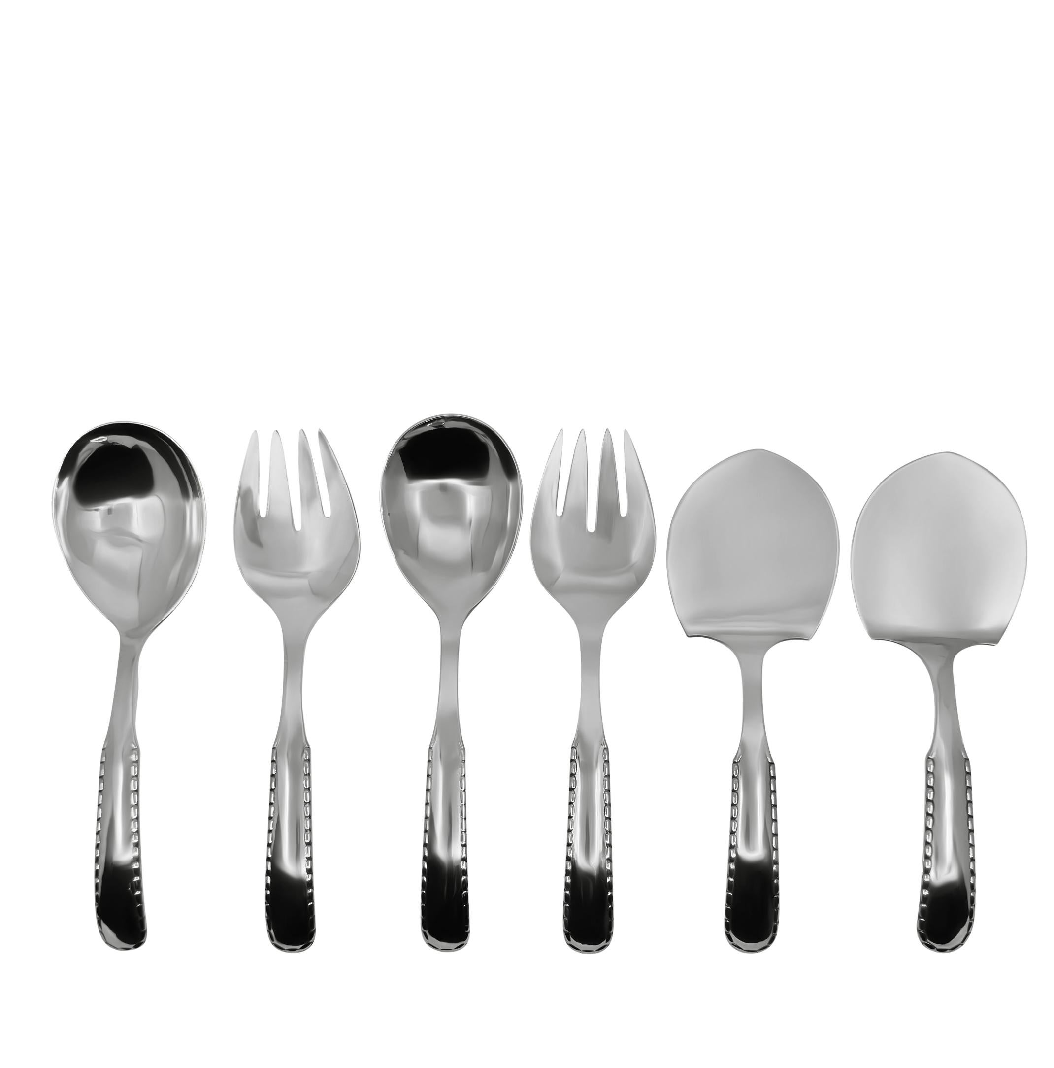 An extensive sterling silverware service for twelve in the Rope/Perle pattern by Georg Jensen. Originally designed in 1916 by Georg Jensen himself, the Rope/Perle pattern is a rare find, particularly in a complete set with numerous rare items. This