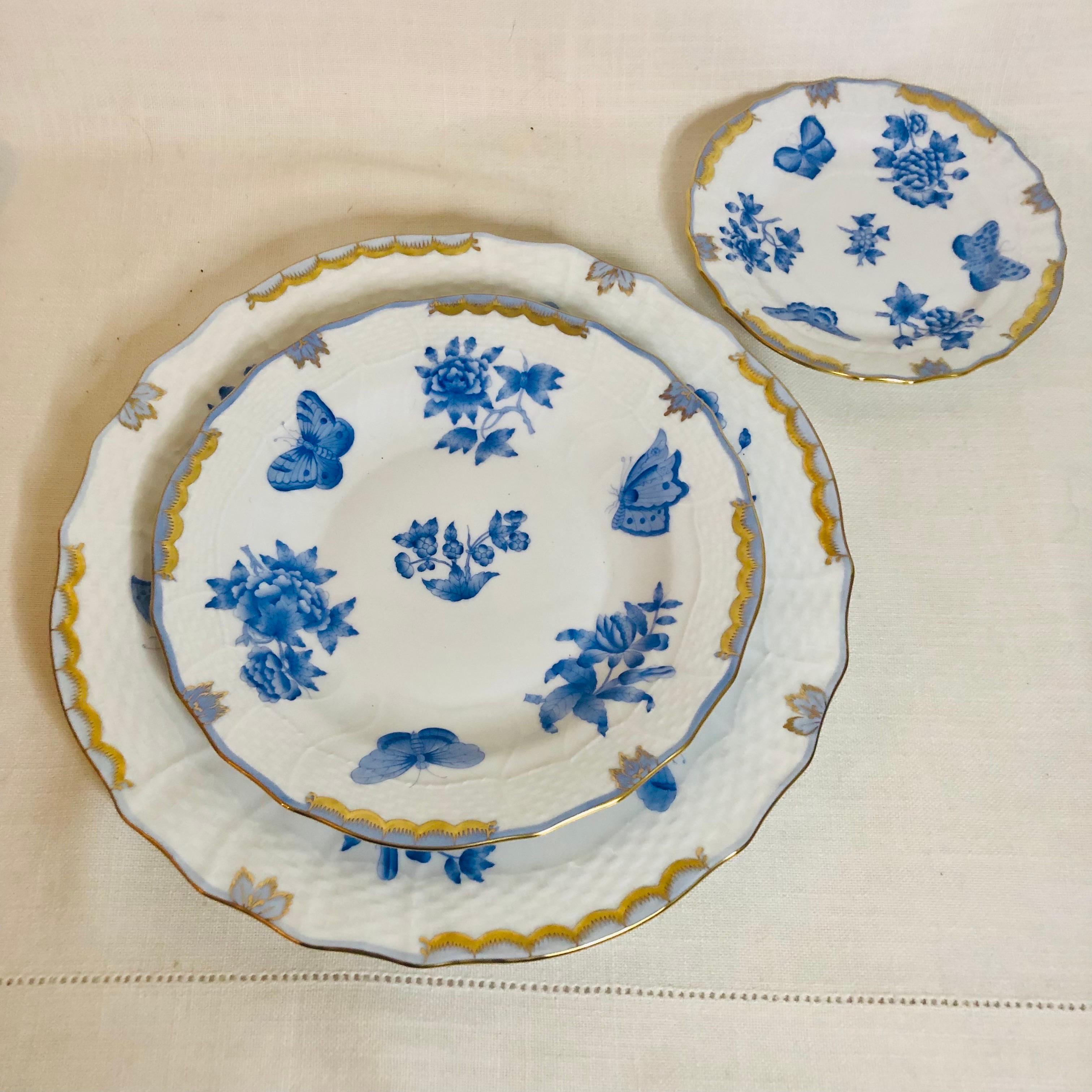 Hungarian Extensive Herend Fortuna Dinner Service Painted with Butterflies and Flowers For Sale