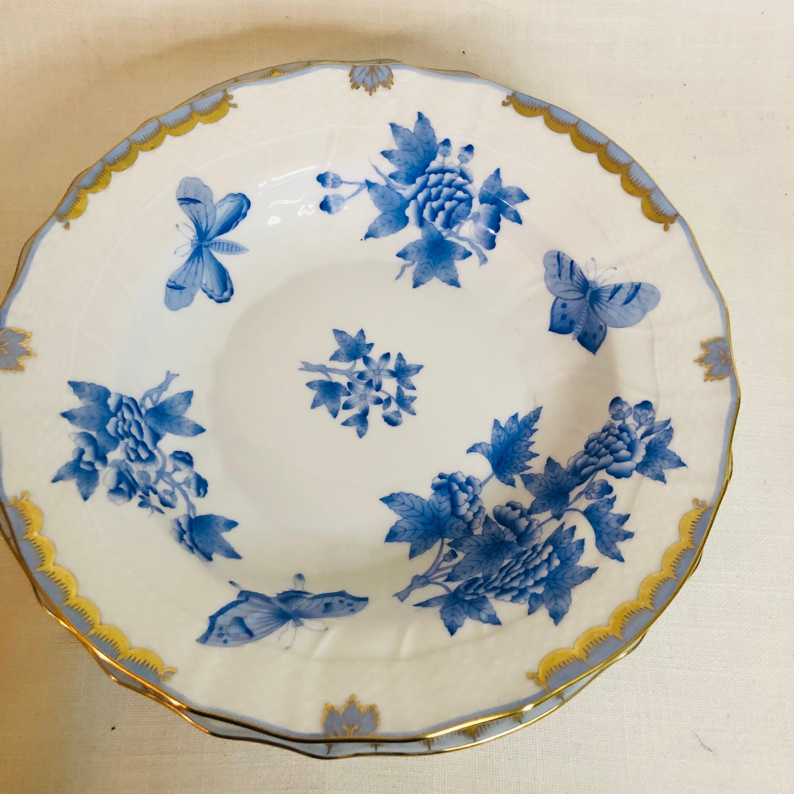 Hand-Painted Extensive Herend Fortuna Dinner Service Painted with Butterflies and Flowers