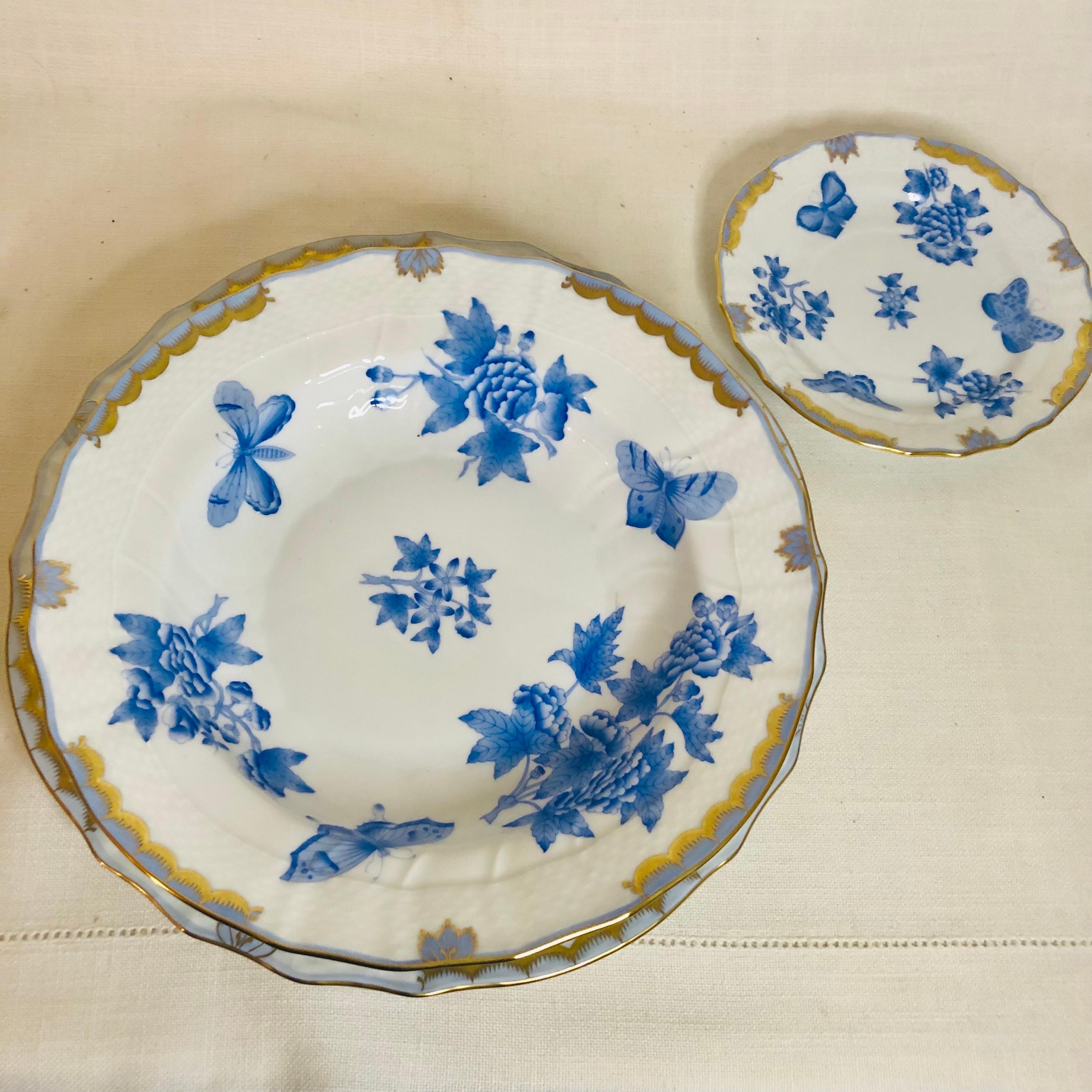 Extensive Herend Fortuna Dinner Service Painted with Butterflies and Flowers In Good Condition For Sale In Boston, MA
