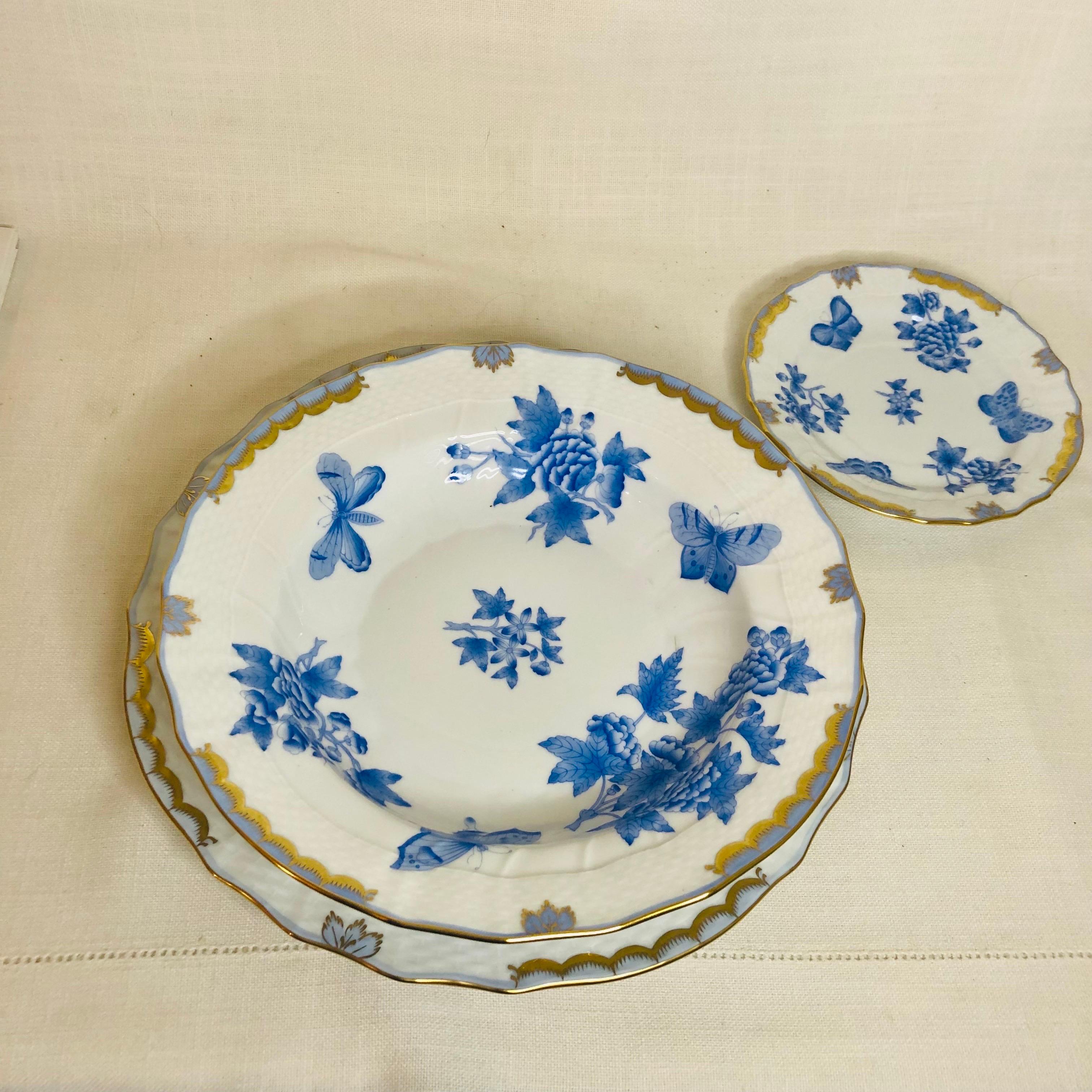 Porcelain Extensive Herend Fortuna Dinner Service Painted with Butterflies and Flowers