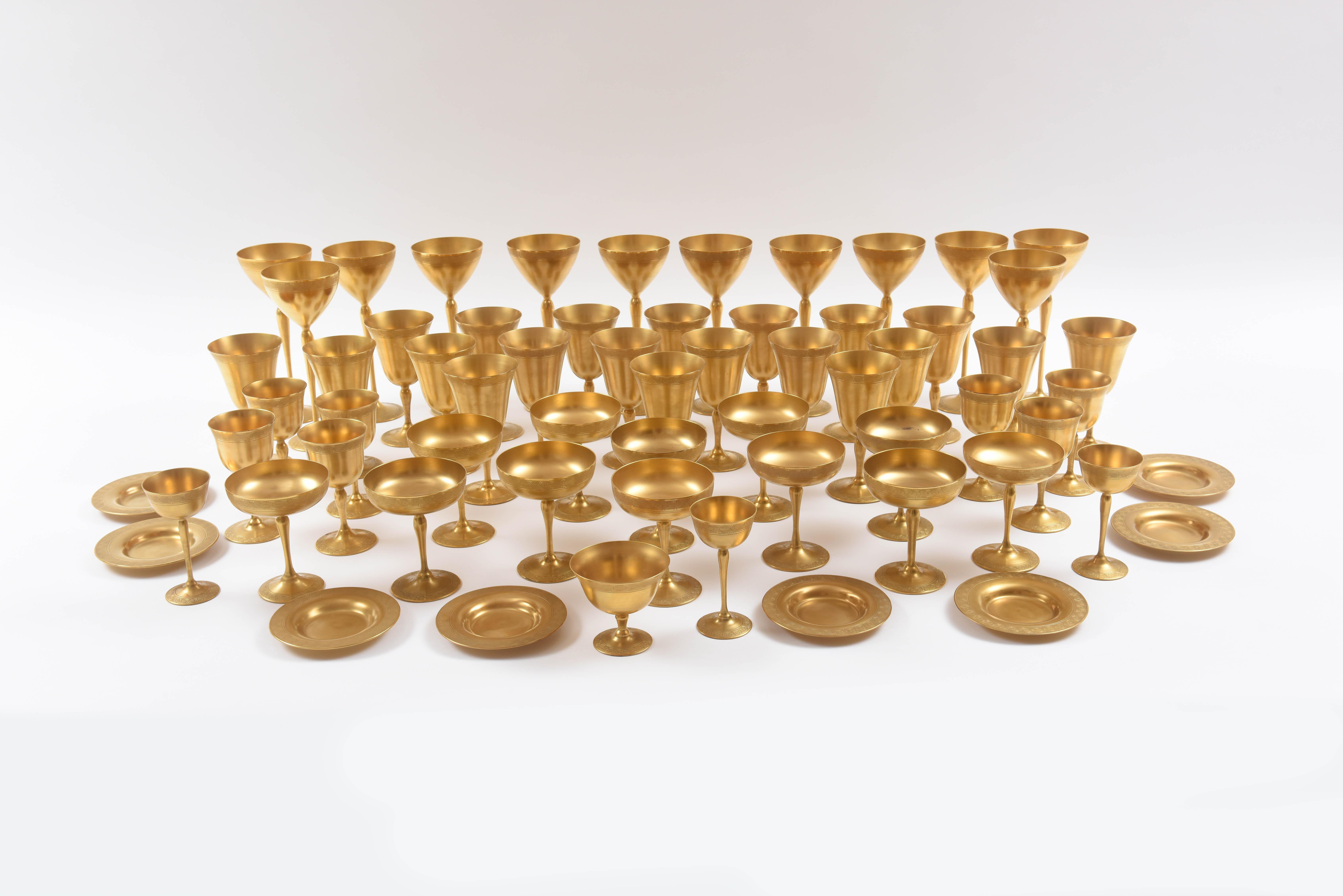 Hand-Crafted Extensive Rare Crystal Service for 12 With 24-Karat Gilt Encrusted. 63 Pieces