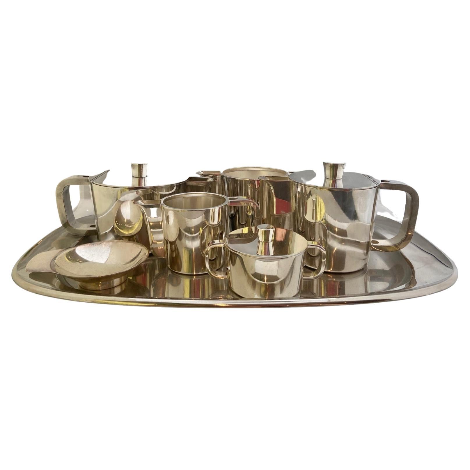 Extensive Silver Plated Gio Ponti Coffee and Tea Set on a Tray, Arthur Krupp 2