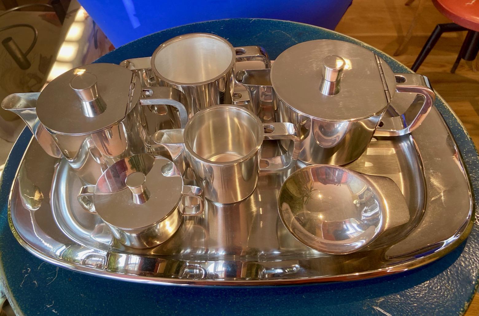 Extensive Silver Plated Gio Ponti Coffee and Tea Set on a Tray, Arthur Krupp 6