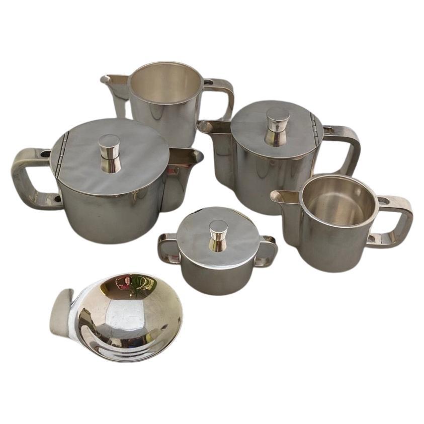 Metal Extensive Silver Plated Gio Ponti Coffee and Tea Set on a Tray, Arthur Krupp