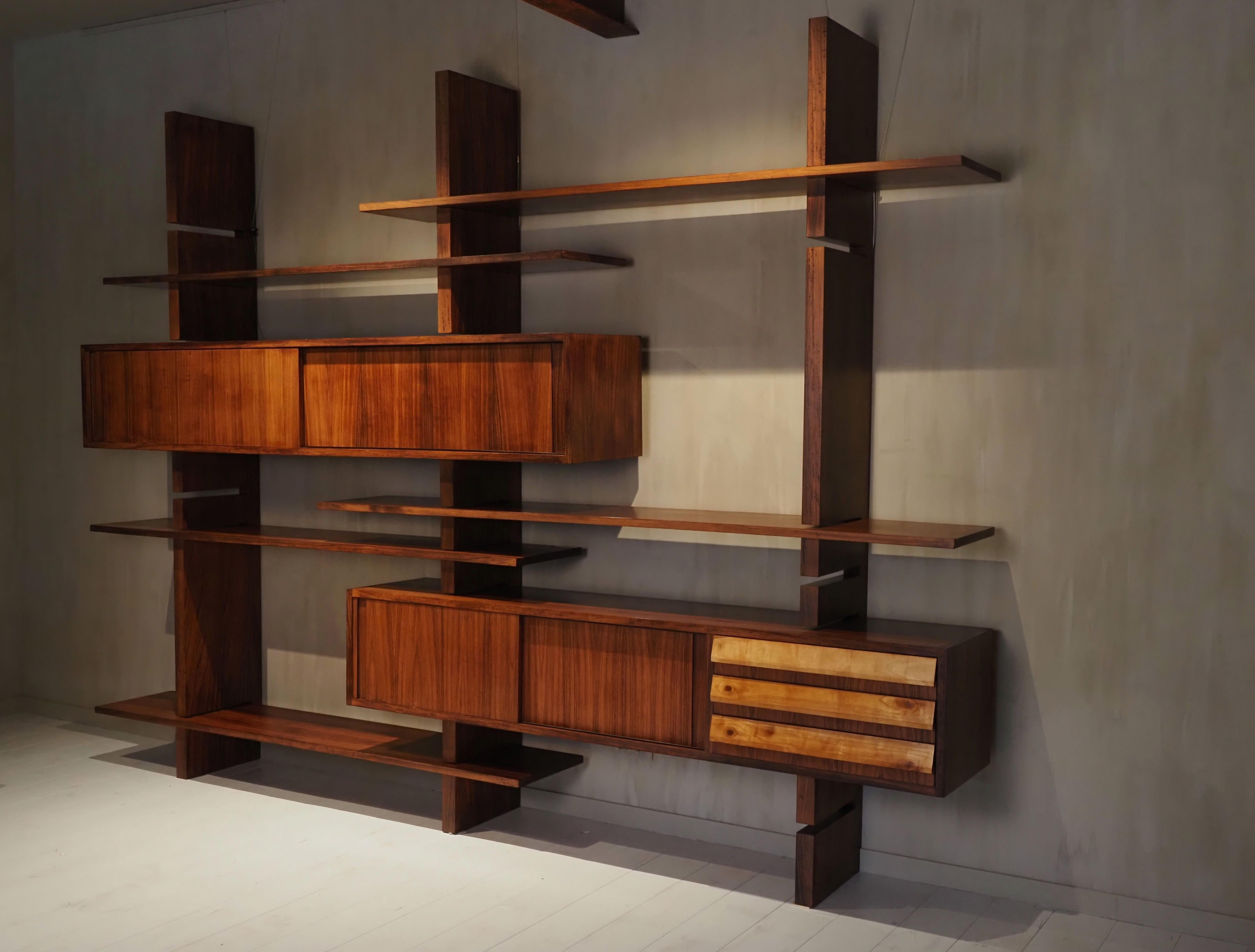 Mid-Century Modern Extenso Modular Rosewood Wall Unit by Amma Torino 1962