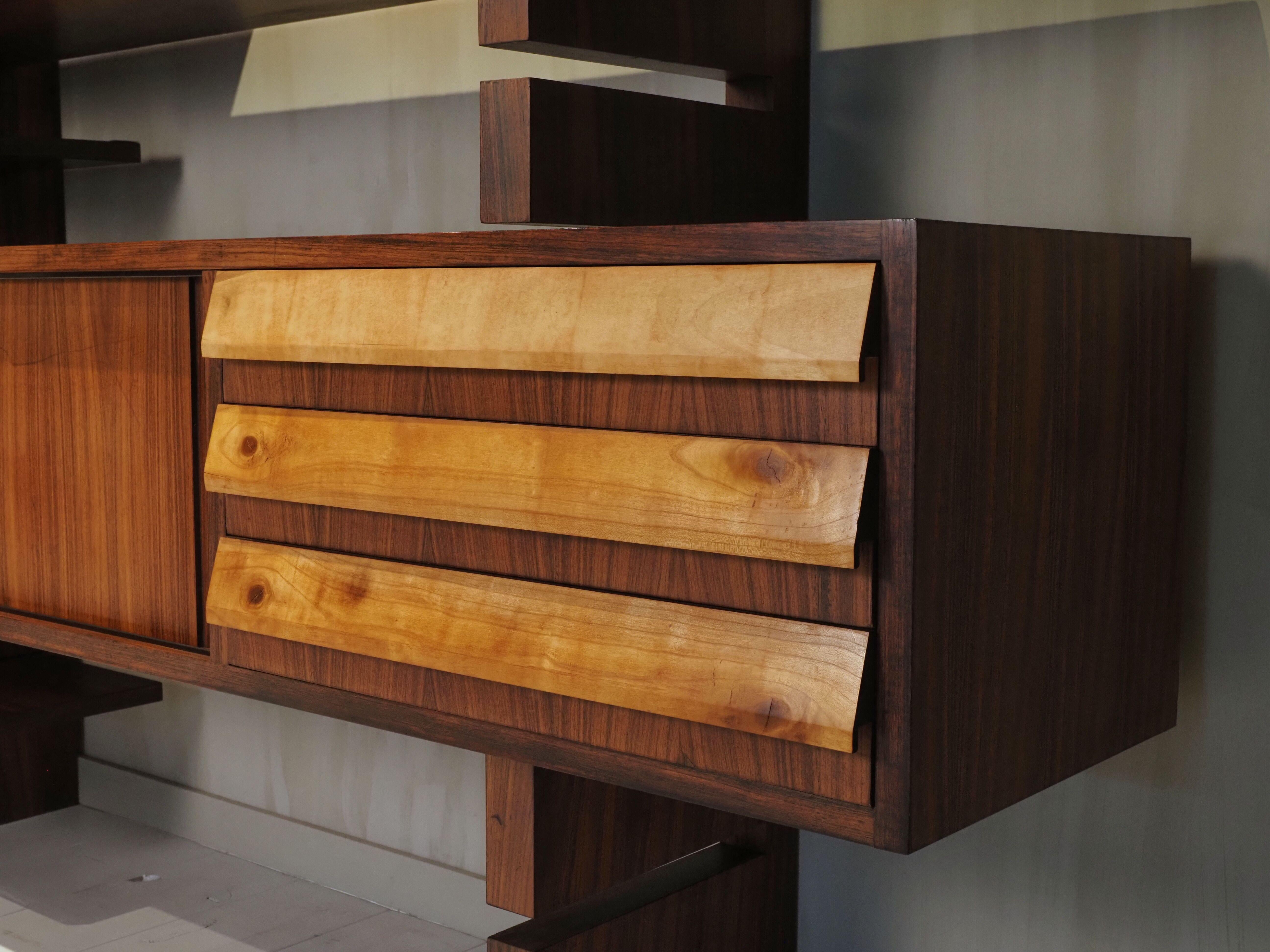 Italian Extenso Modular Rosewood Wall Unit by Amma Torino 1962