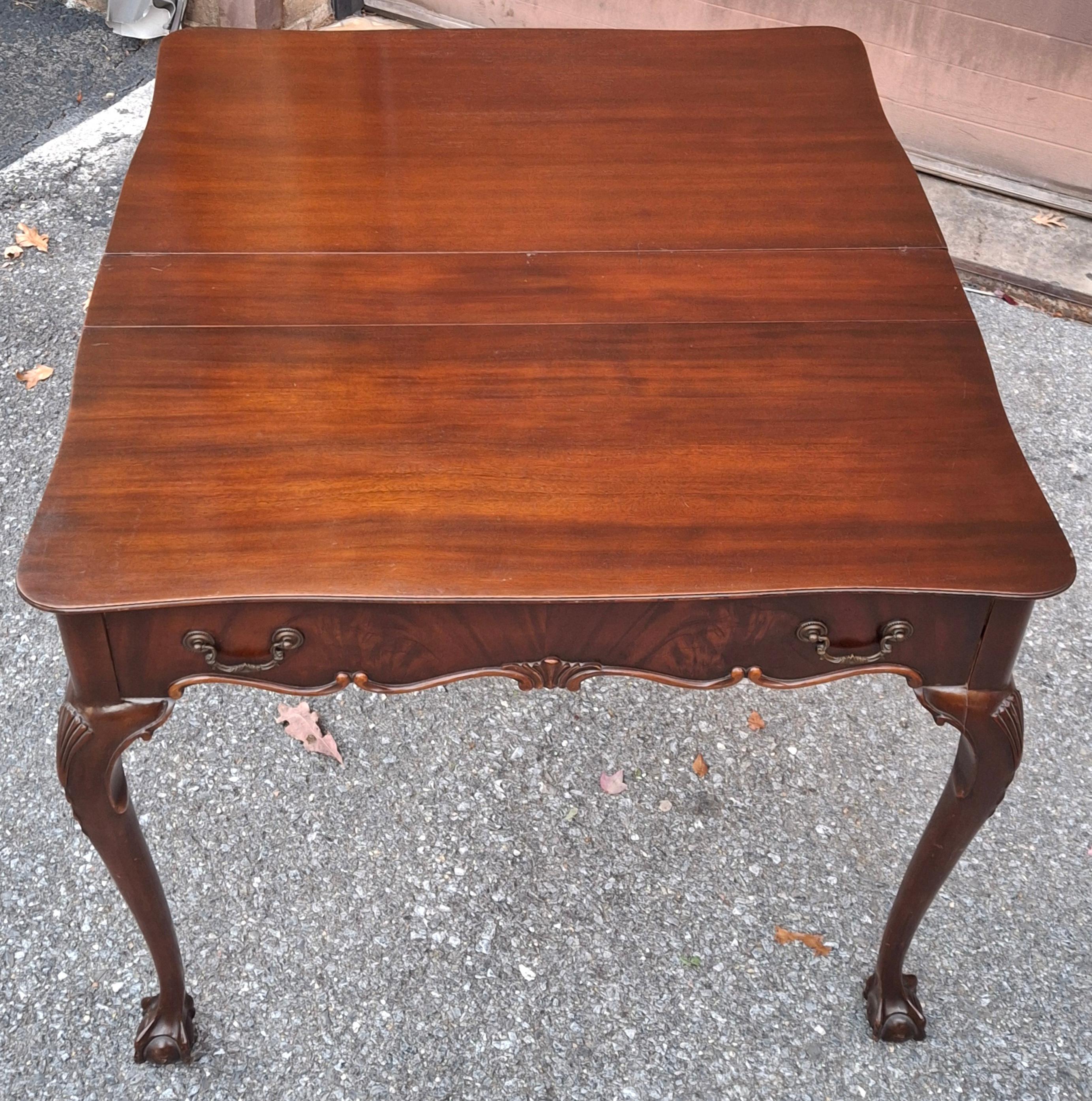 Extensole Chippendale Style Mahogany Fold Top Console and Game Table For Sale 4