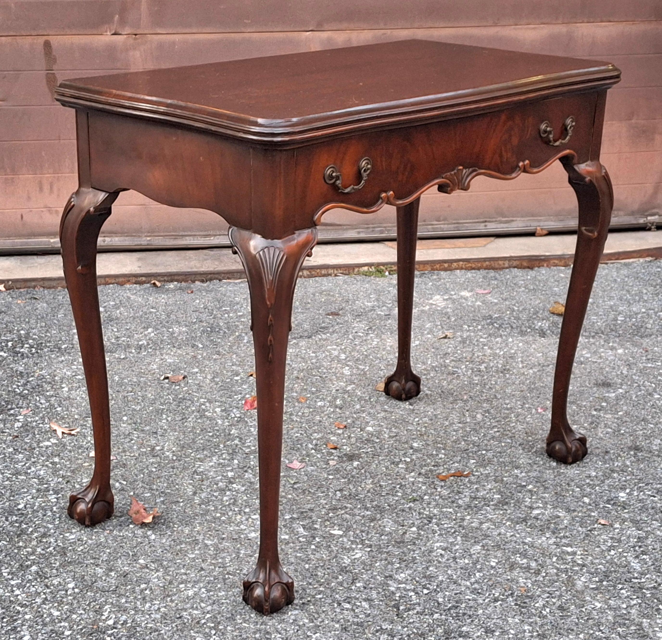 Carved Extensole Chippendale Style Mahogany Fold Top Console and Game Table For Sale