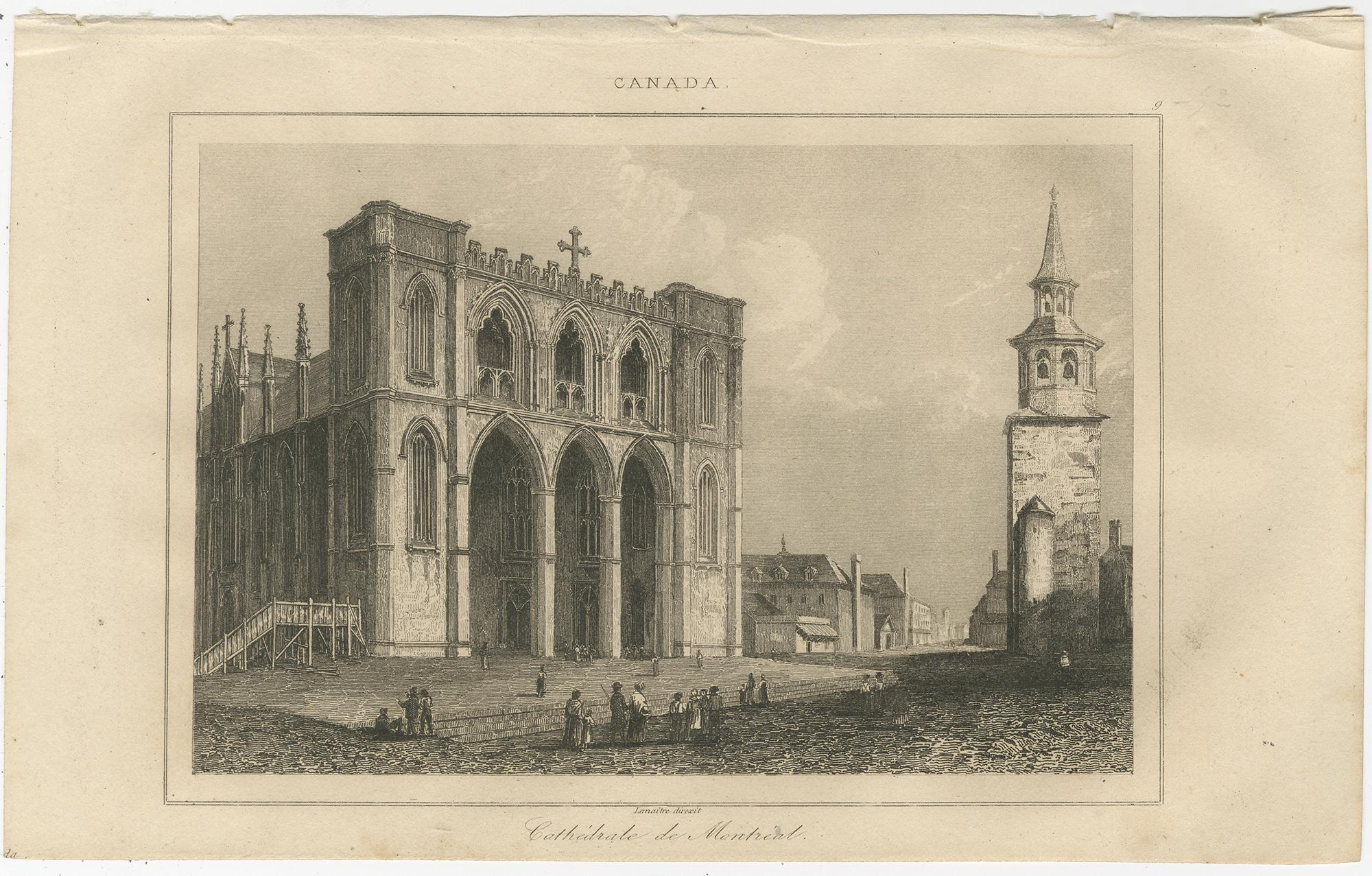 Vistas exterior e interior de la Catedral de Montreal - Arquitectura canadiense, c1850 Francés en venta