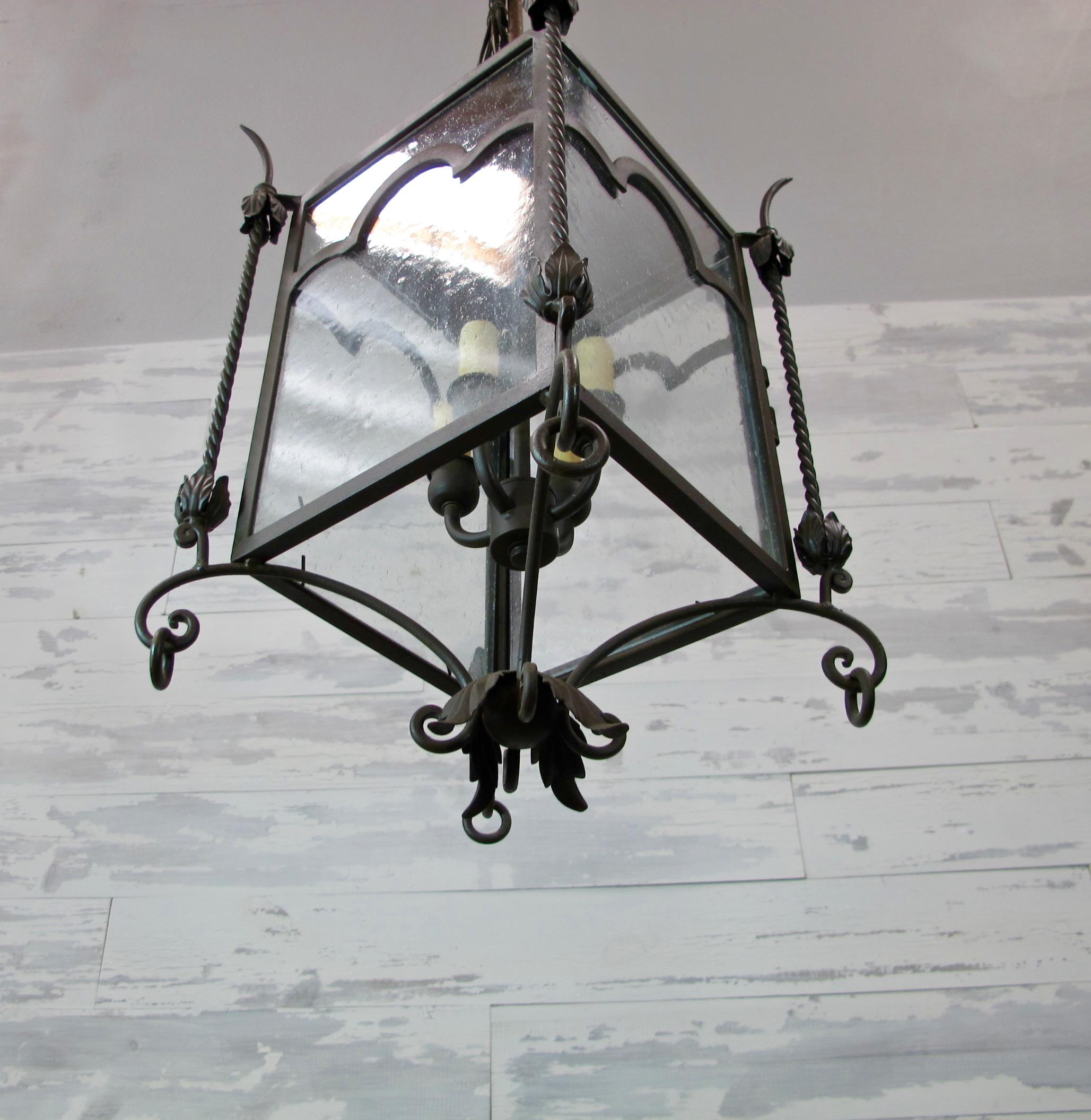 Exterior Italian Style Iron Lantern with Arch Detail In Excellent Condition In Encinitas, CA