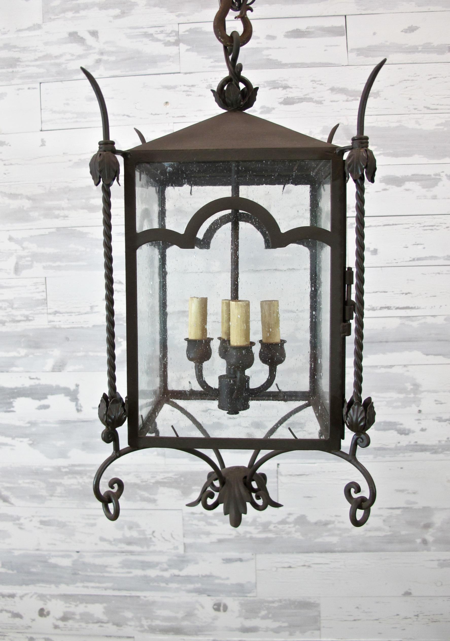 Glass Exterior Italian Style Iron Lantern with Arch Detail