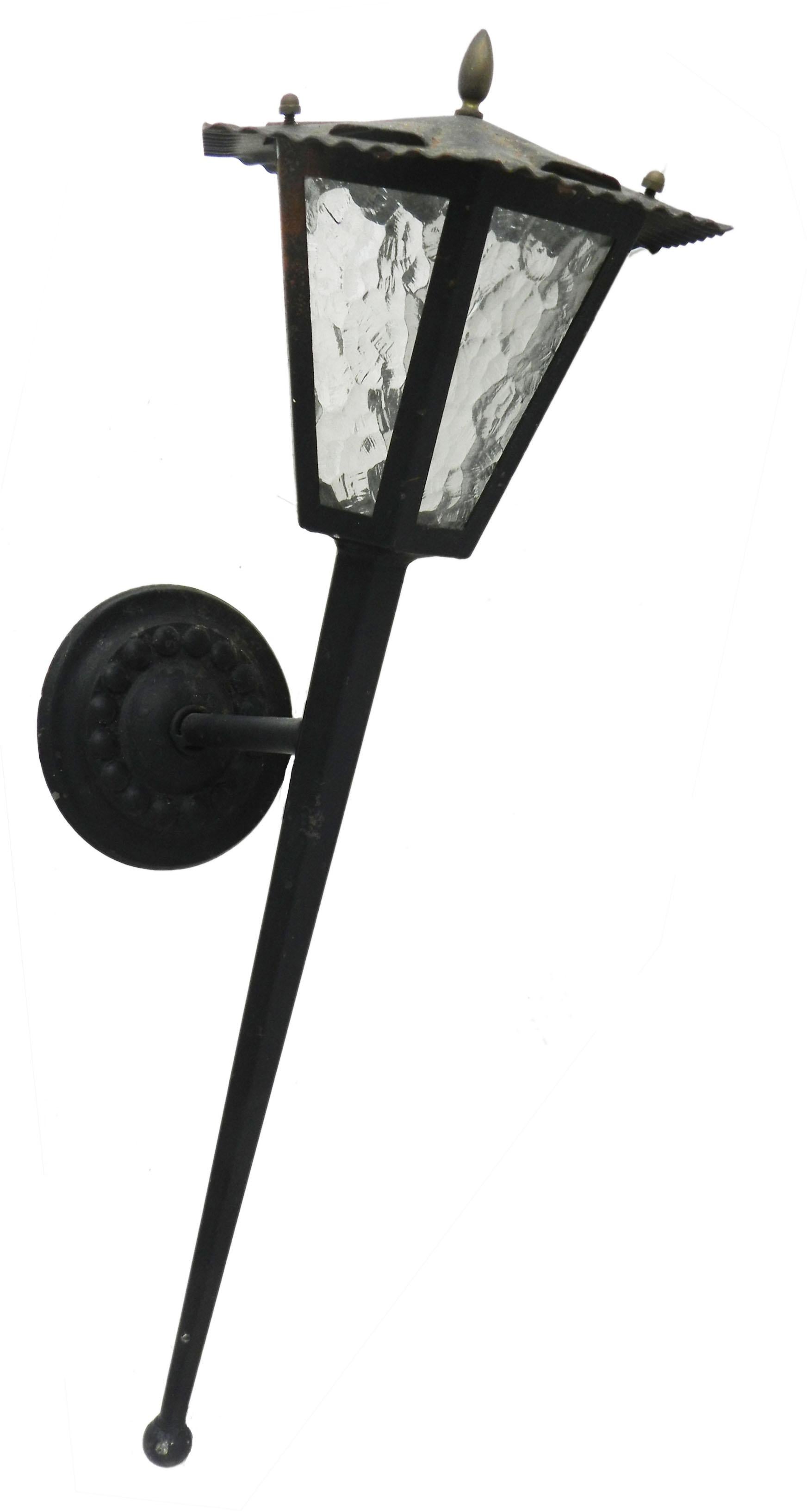 Outdoor lantern exterior porch light wrought iron glass vintage c1970
Wrought iron and glass
Shown here without light which will be added before we ship
Very sound and solid can be painted or used as is, with surface rust that isn't corrosive and