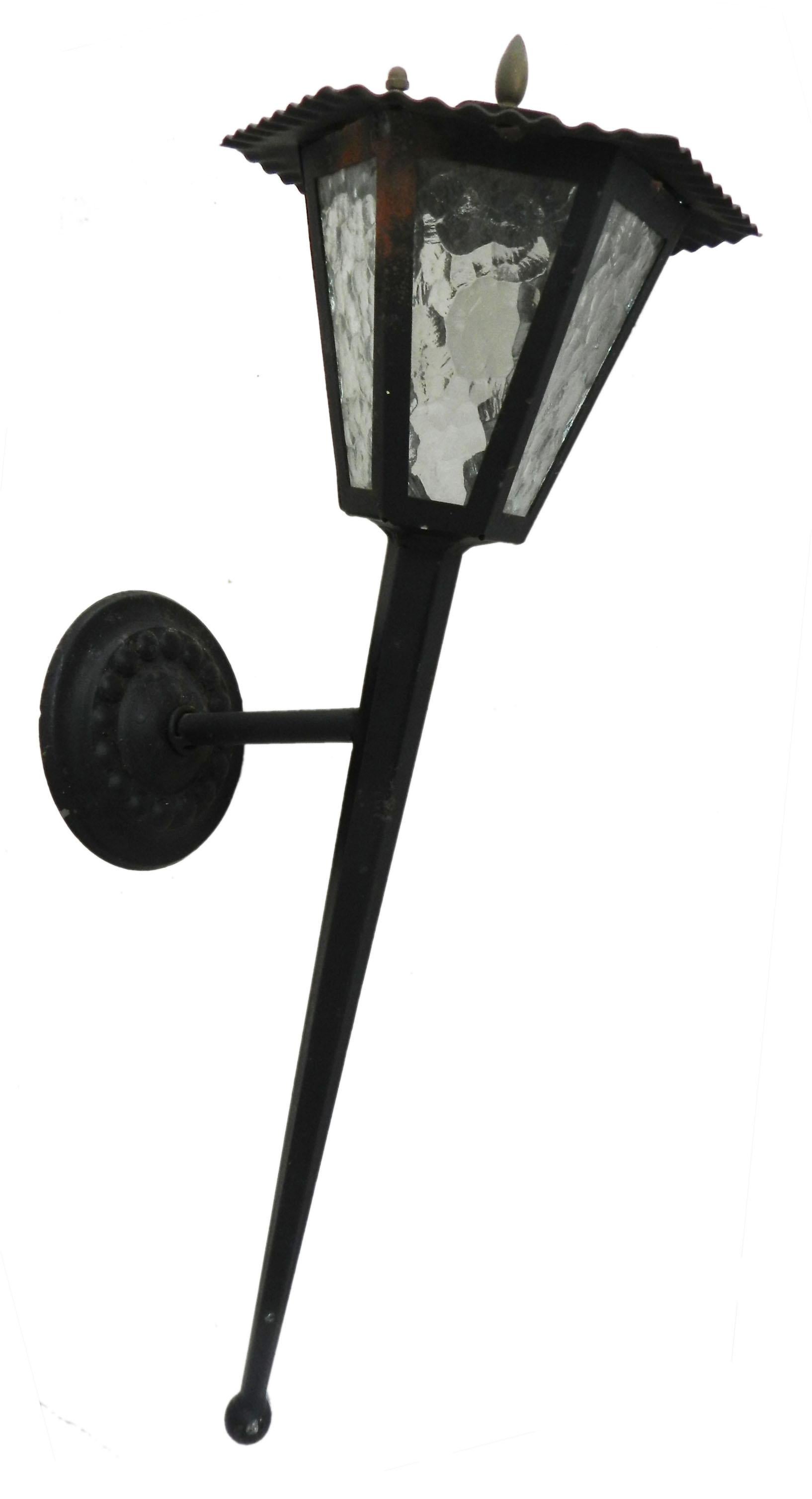 Outdoor Light Exterior Lantern Porch Wrought Iron Glass c1970  In Good Condition For Sale In Mimizan, FR