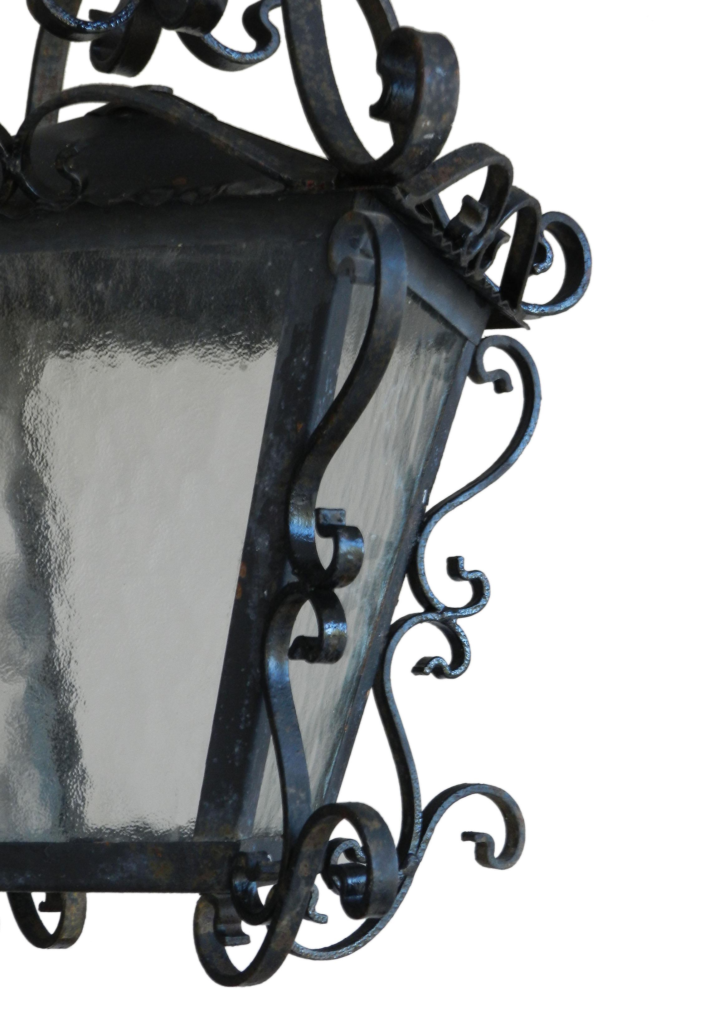 Frosted Outdoor Light Exterior Lantern Porch Wrought Iron Glass Midcentury 