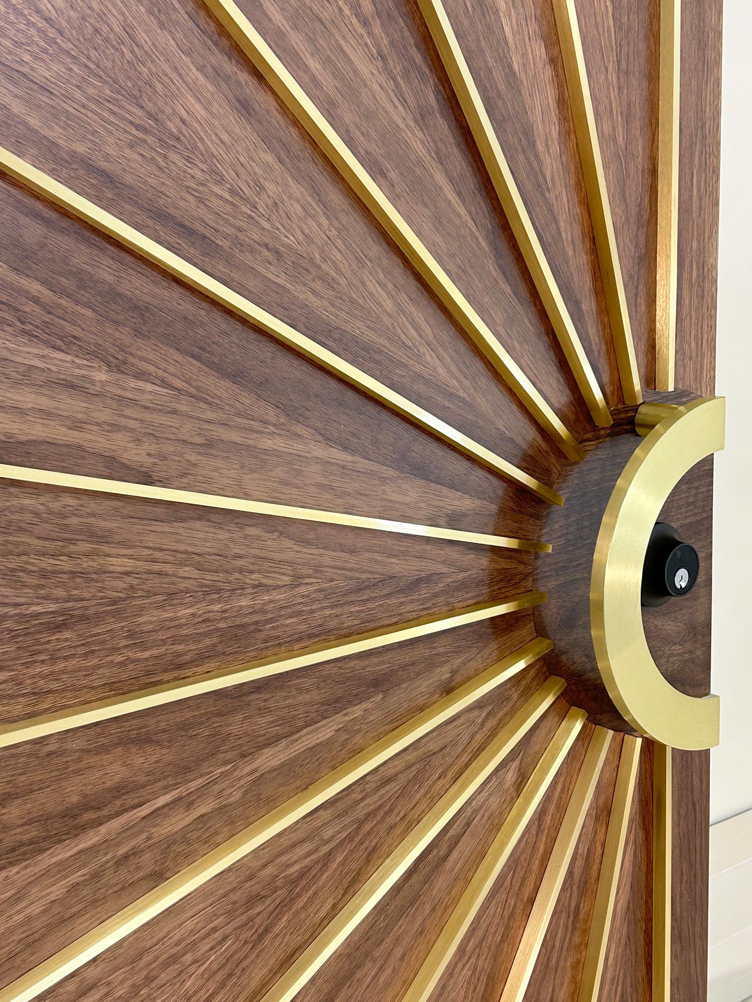Exterior Modernist Double Entry Door Radial Sunburst handmade in the USA For Sale 2