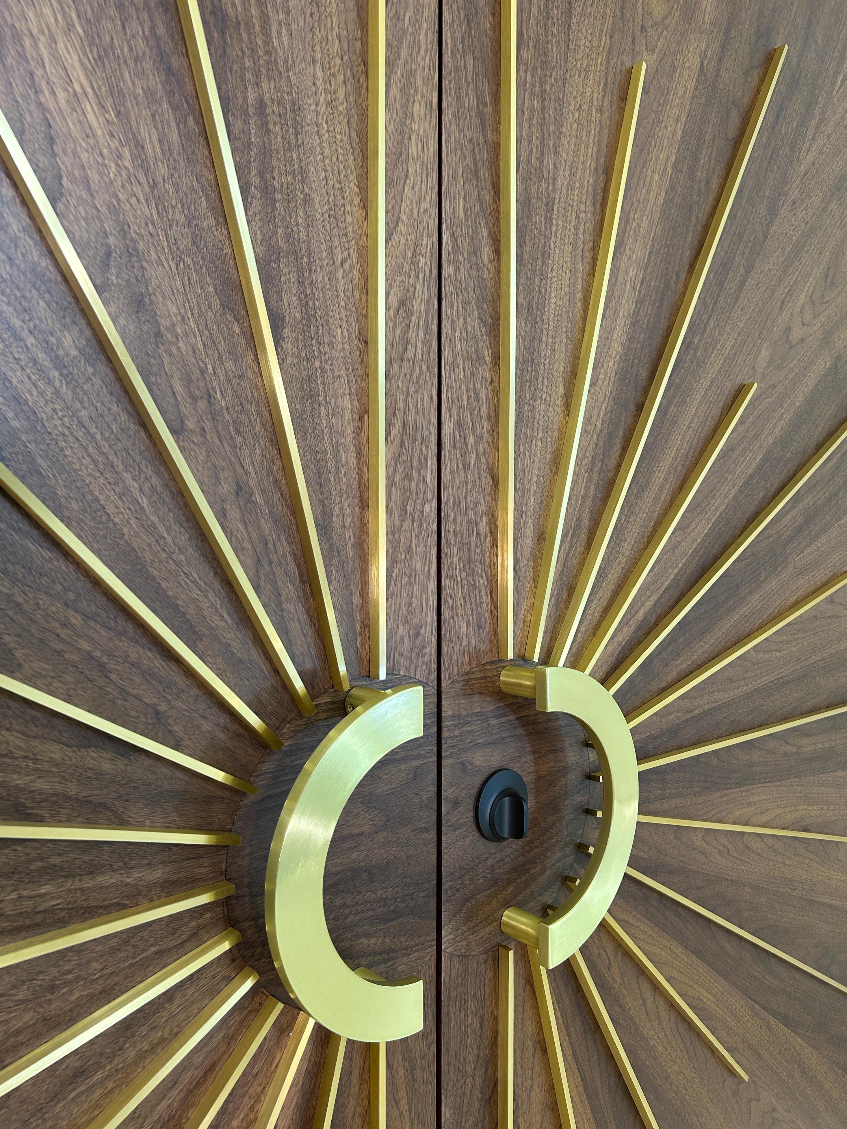 Mid-Century Modern Exterior Modernist Double Entry Door Radial Sunburst handmade in the USA For Sale