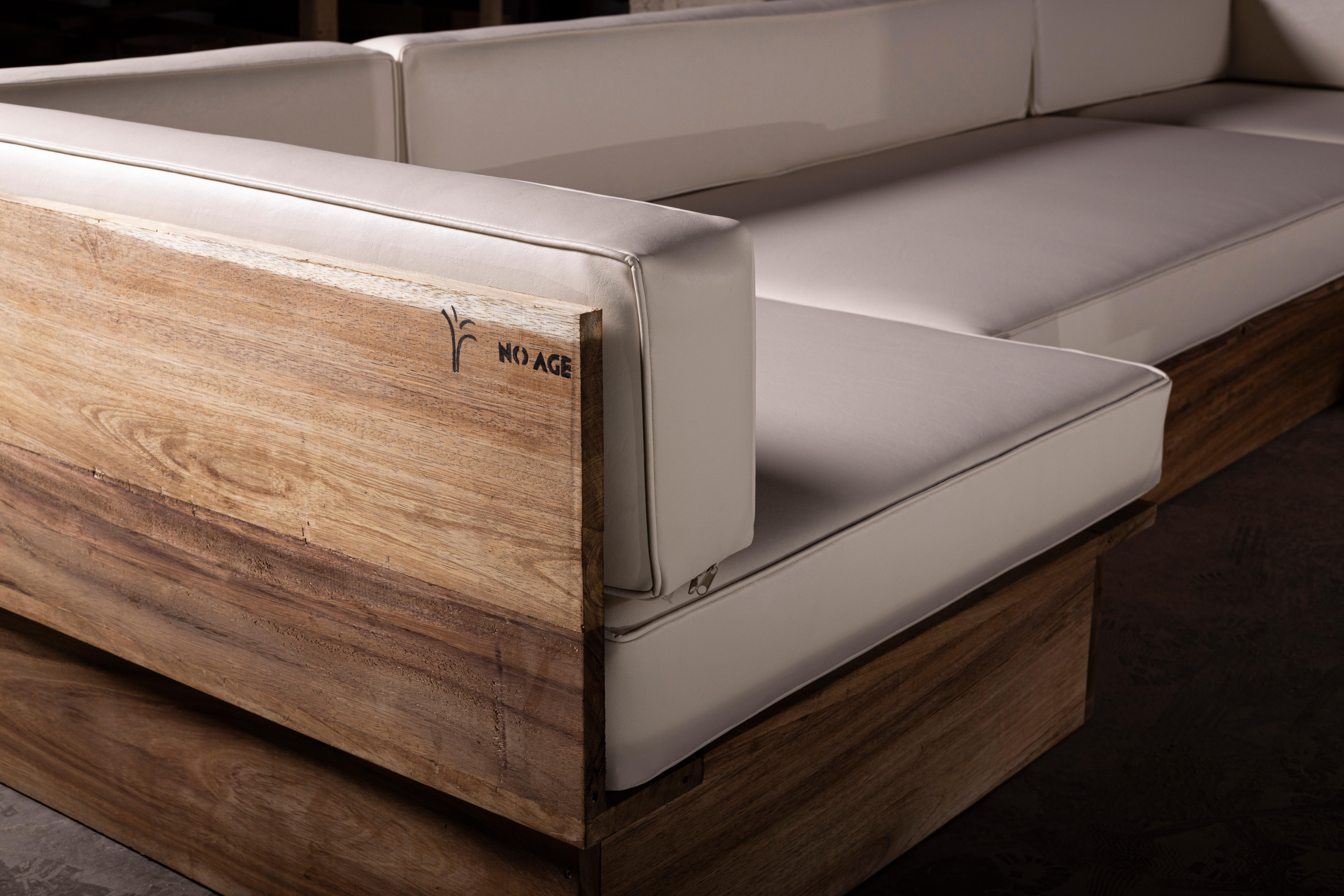 Exterior U-Shaped Sofa in Parota Wood & Synthetic Leather by No Age Studio in vendita 2