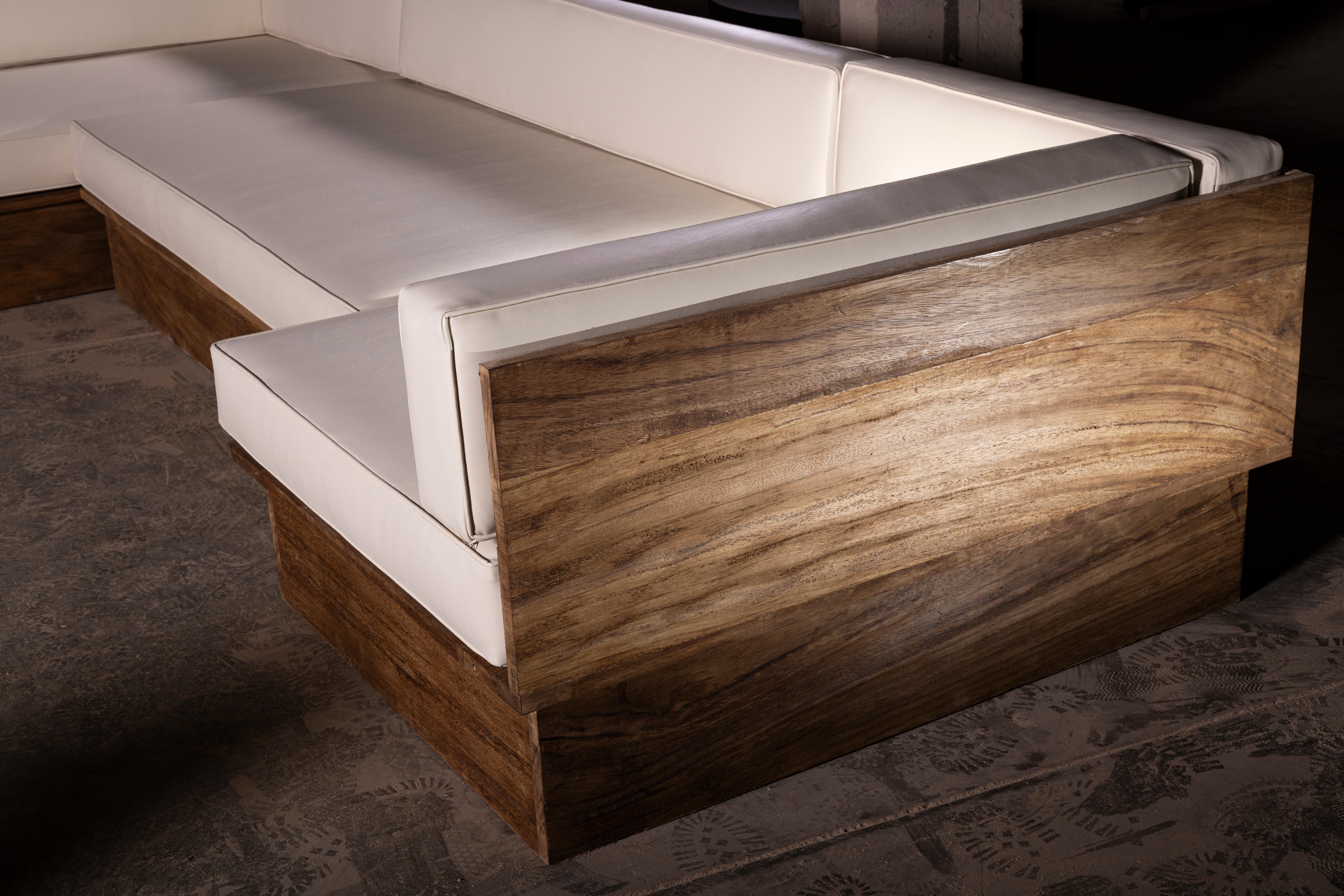 Exterior U-Shaped Sofa in Parota Wood & Synthetic Leather by No Age Studio in vendita 6