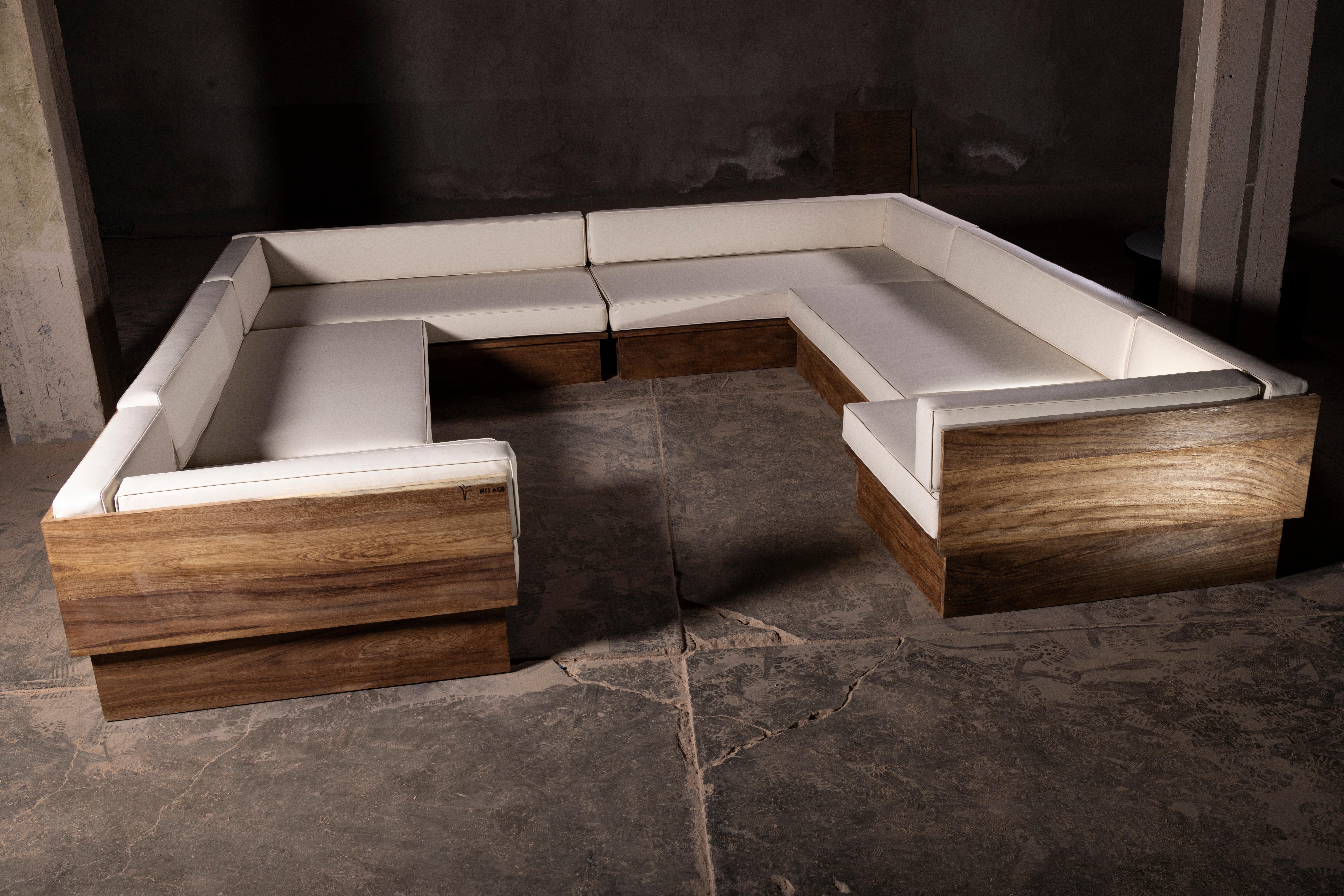 Exterior U-Shaped Sofa in Parota Wood & Synthetic Leather by No Age Studio in vendita 9