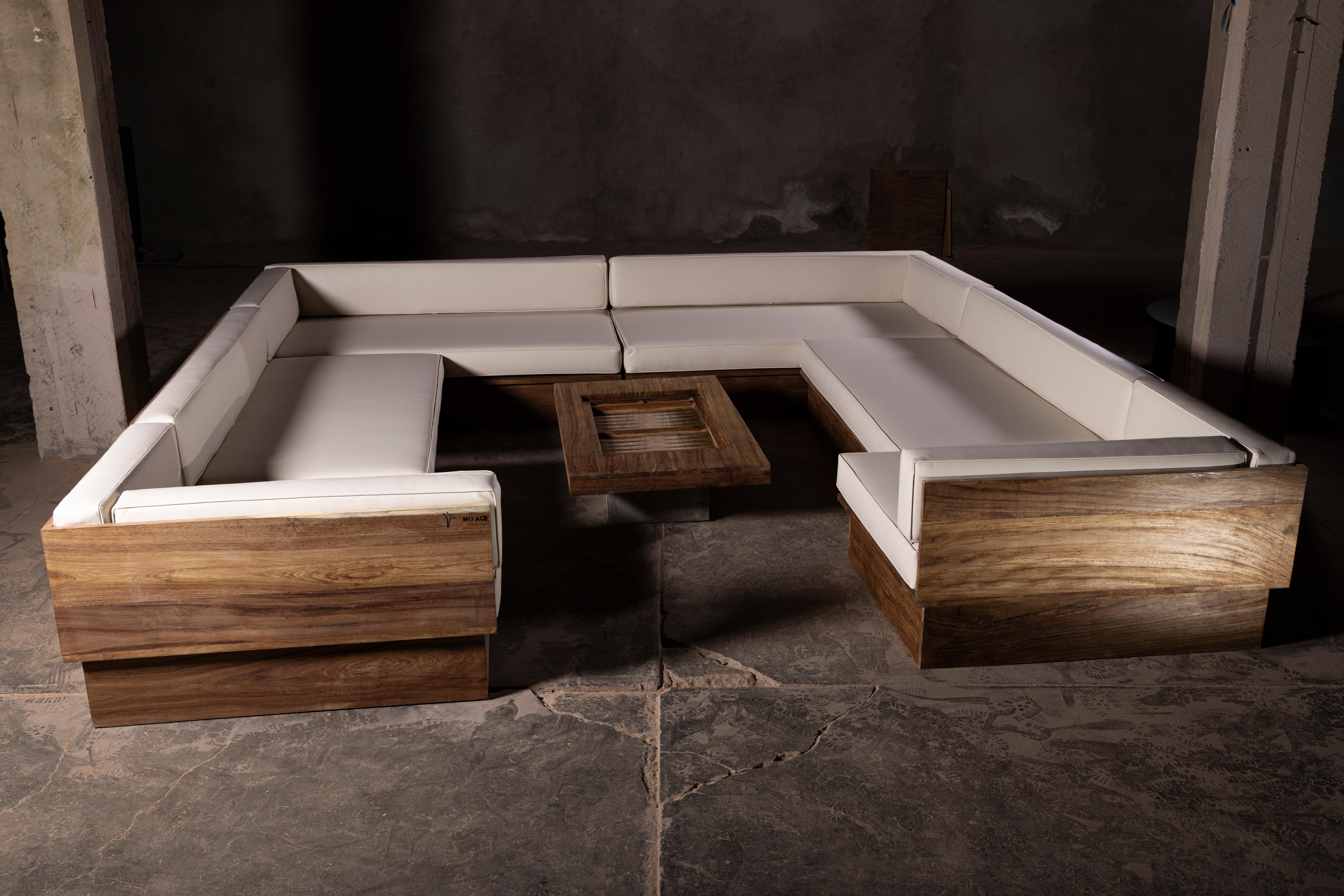 Exterior U-Shaped Sofa in Parota Wood & Synthetic Leather by No Age Studio in vendita 10