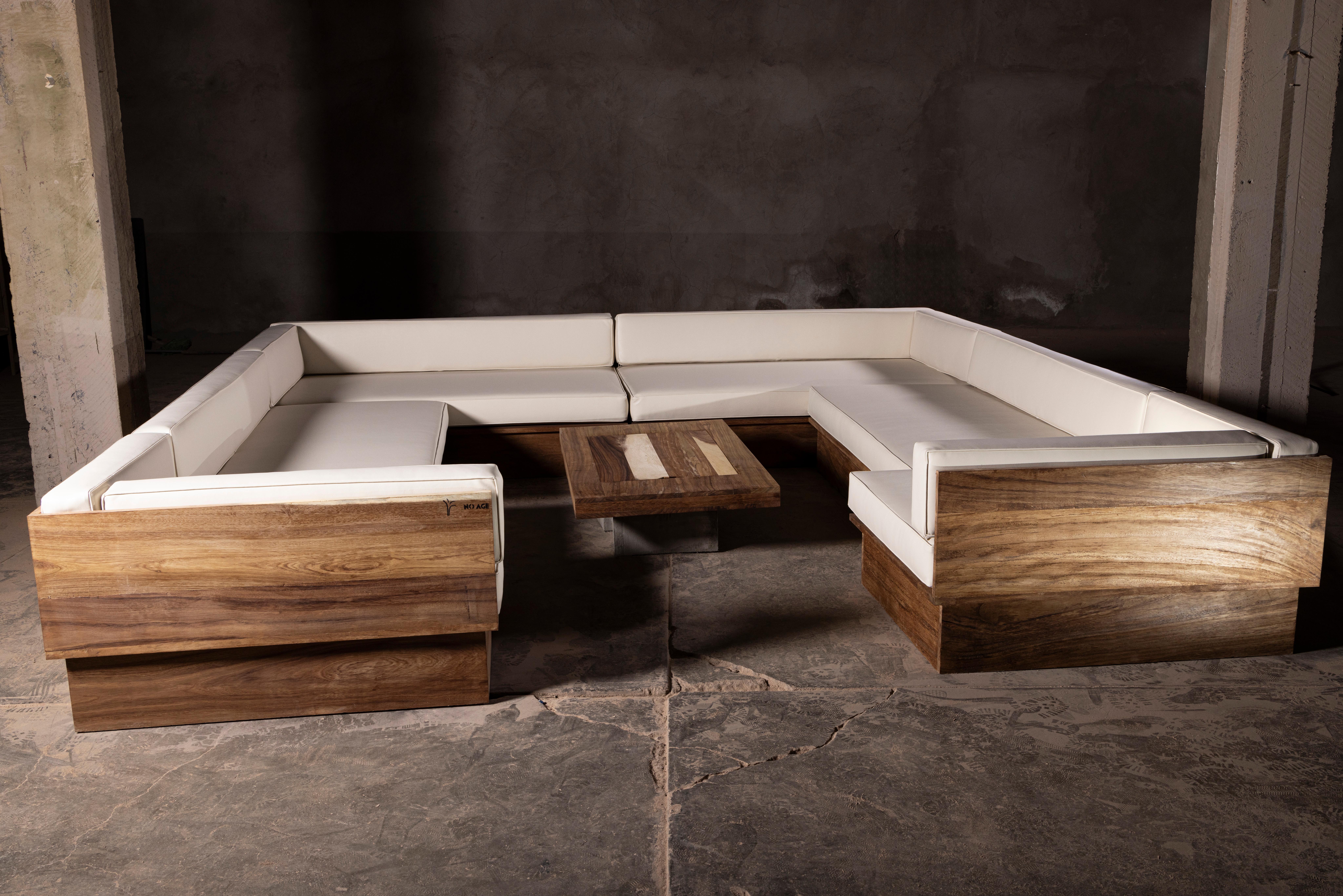 Exterior U-Shaped Sofa in Parota Wood & Synthetic Leather by No Age Studio in vendita 11