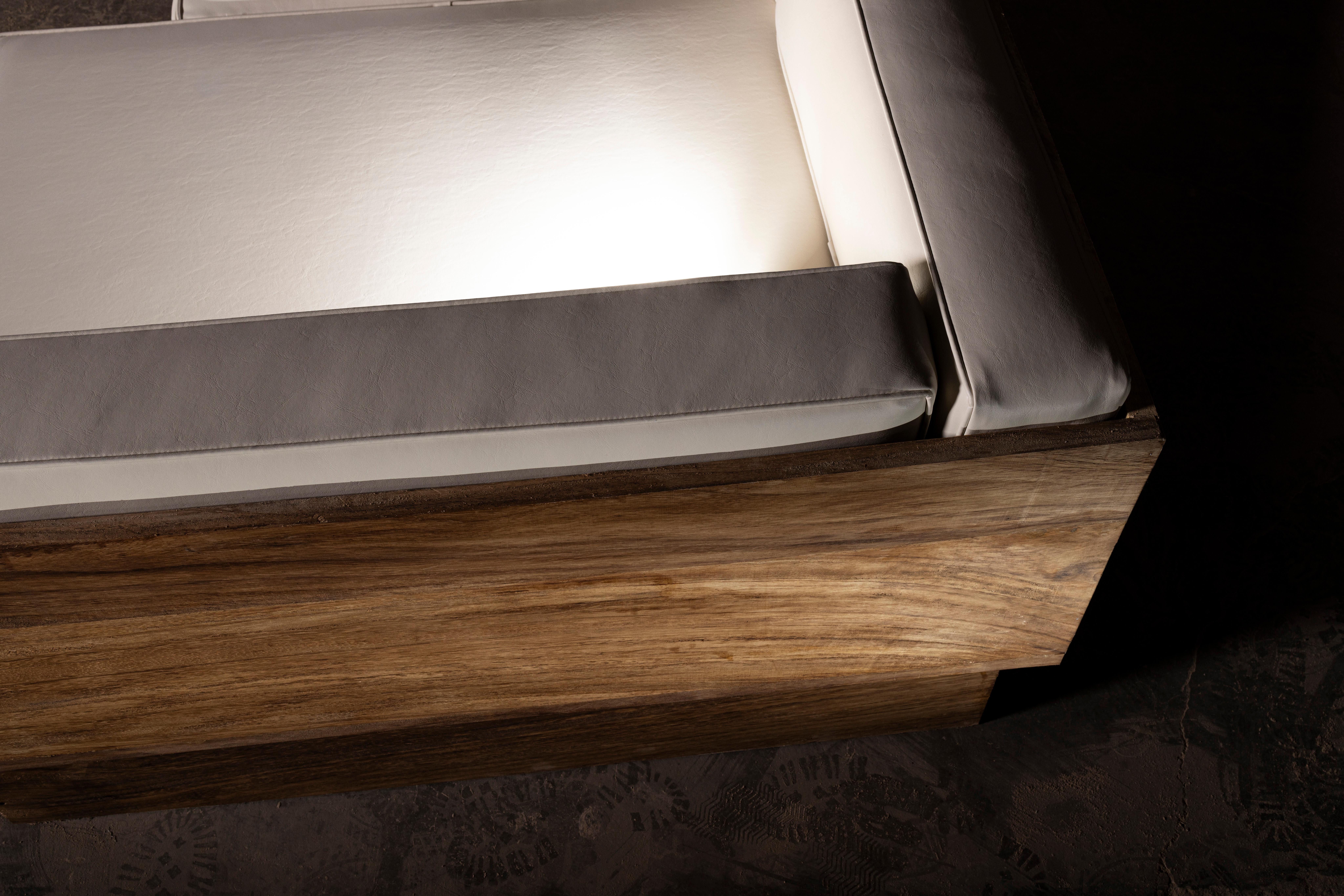 Moderno Exterior U-Shaped Sofa in Parota Wood & Synthetic Leather by No Age Studio in vendita