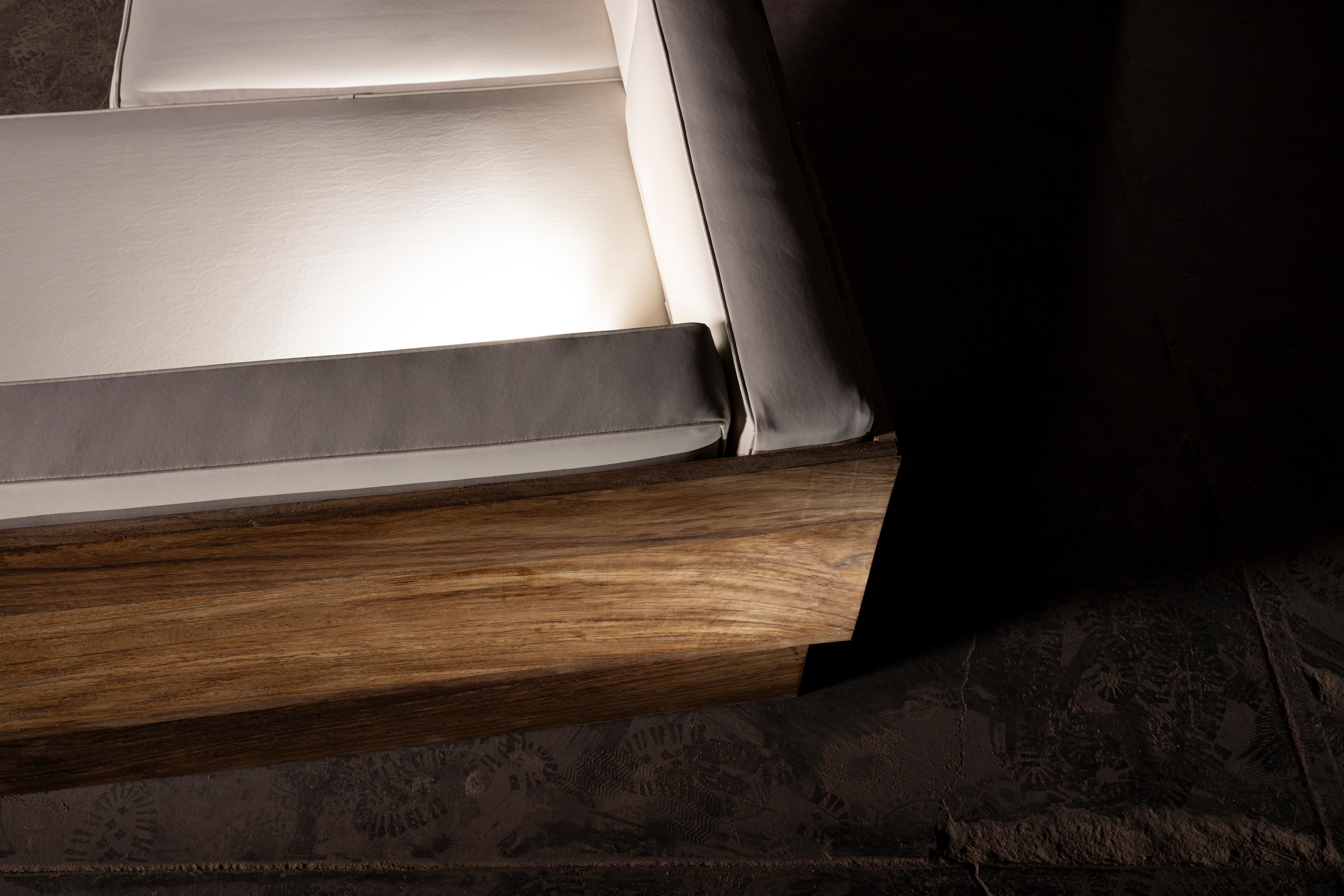 Messicano Exterior U-Shaped Sofa in Parota Wood & Synthetic Leather by No Age Studio in vendita