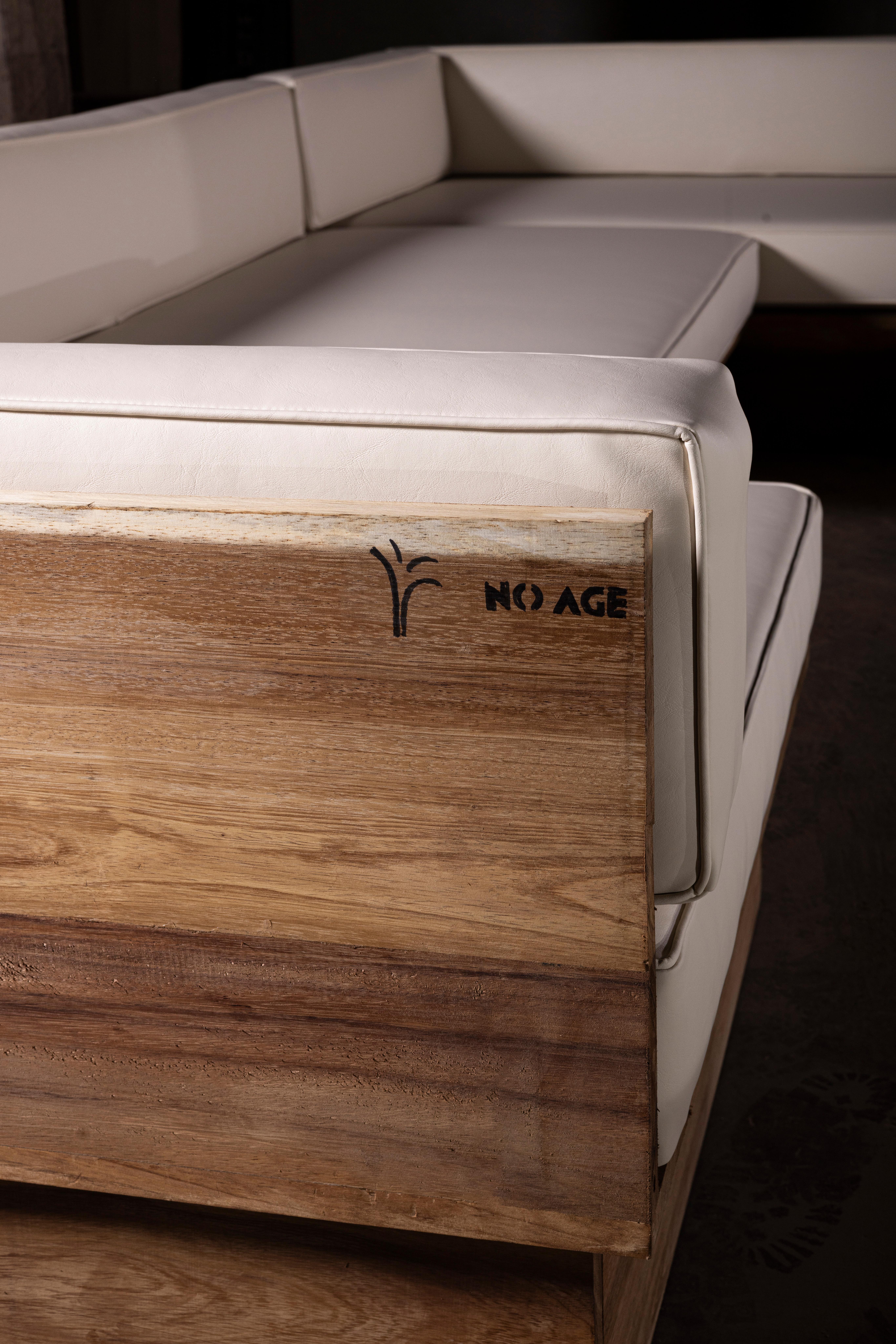 XXI secolo e contemporaneo Exterior U-Shaped Sofa in Parota Wood & Synthetic Leather by No Age Studio in vendita