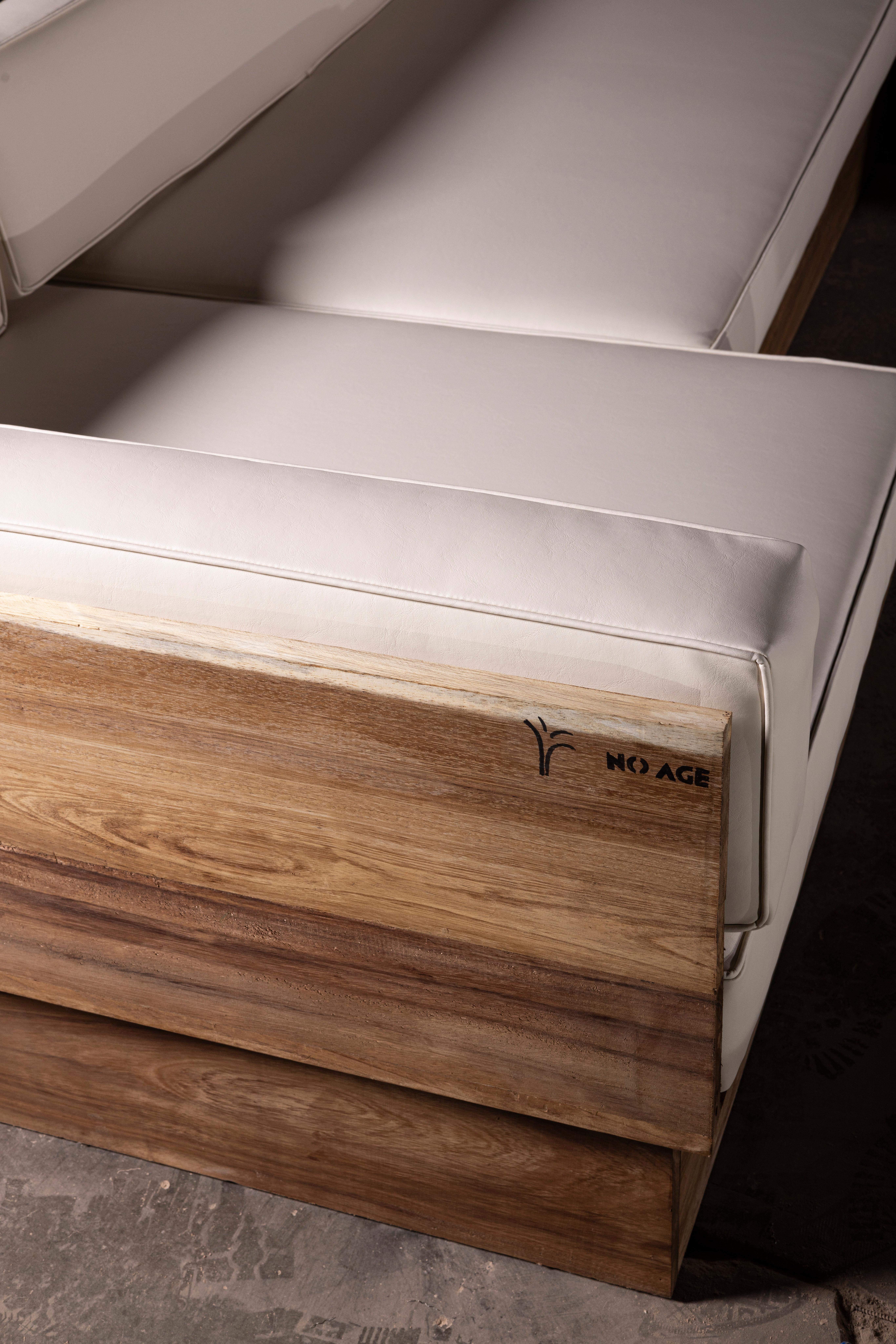 Legno Exterior U-Shaped Sofa in Parota Wood & Synthetic Leather by No Age Studio in vendita