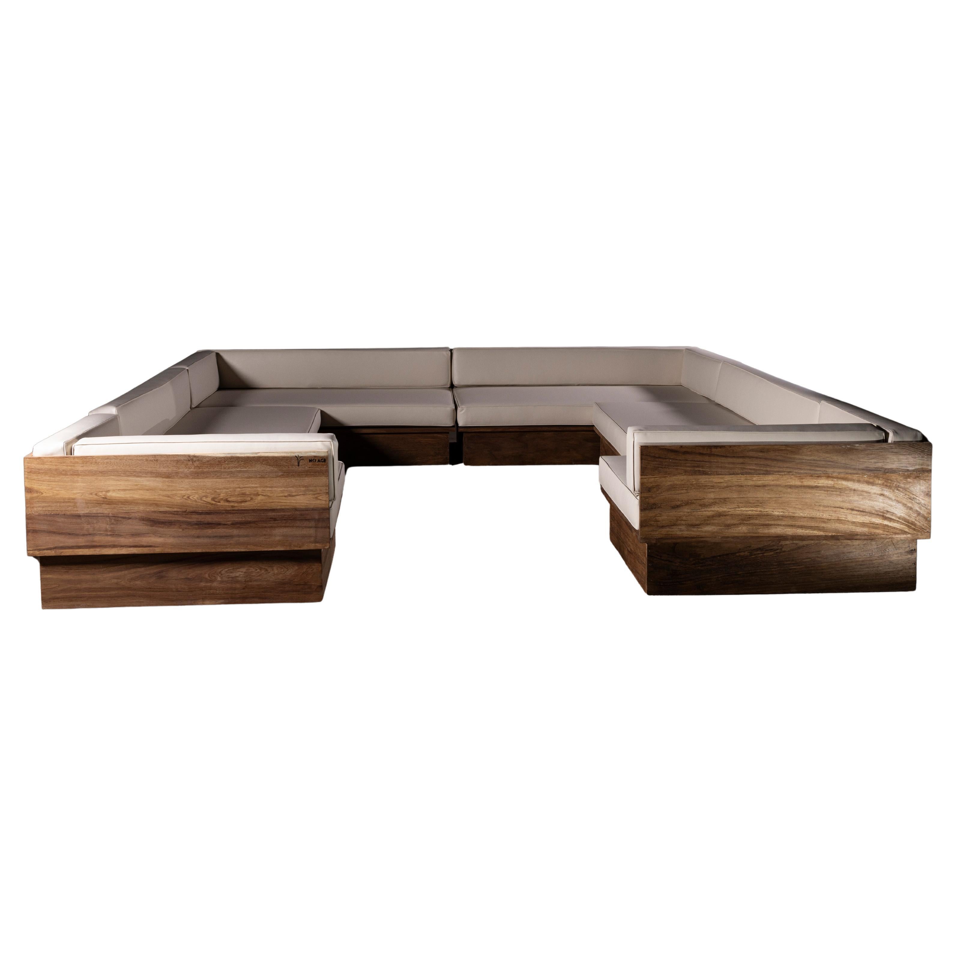 Exterior U-Shaped Sofa in Parota Wood 
Synthetic Leather by No Age Studio in vendita