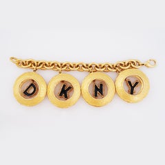 Extra Chunky Gilt Statement "DKNY" Charm Bracelet By Donna Karan, 1980s