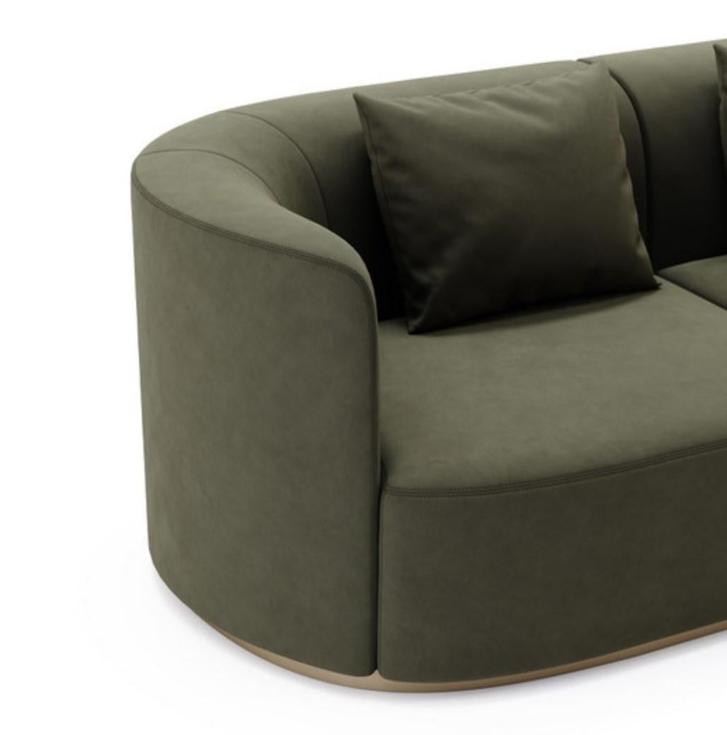 Extra Deep Curved Sofa Offered In Performance Velvet and Metal Base For Sale 1