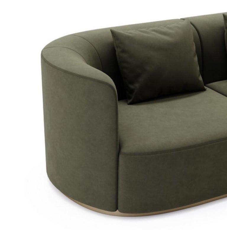 Extra Deep Curved Sofa Offered In Performance Velvet and Metal Base For Sale 4