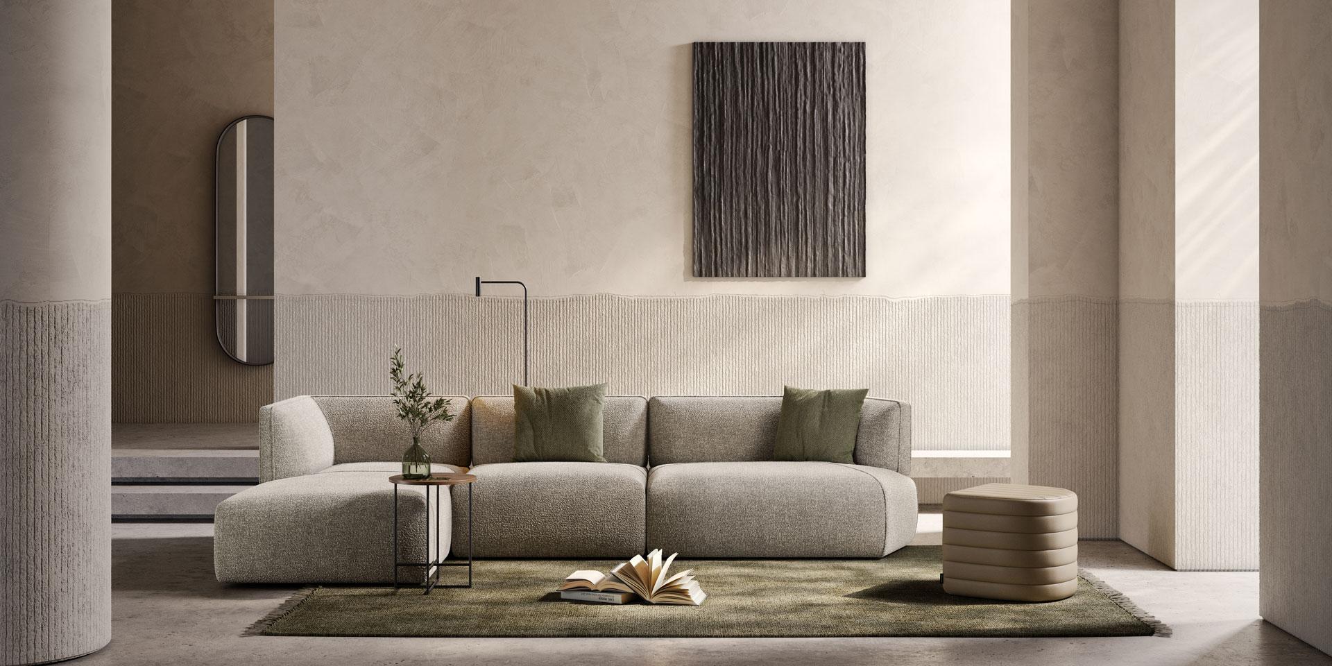 Moderne Canapé entièrement tapissé, design minimaliste et proportions ergonomiques en vente
