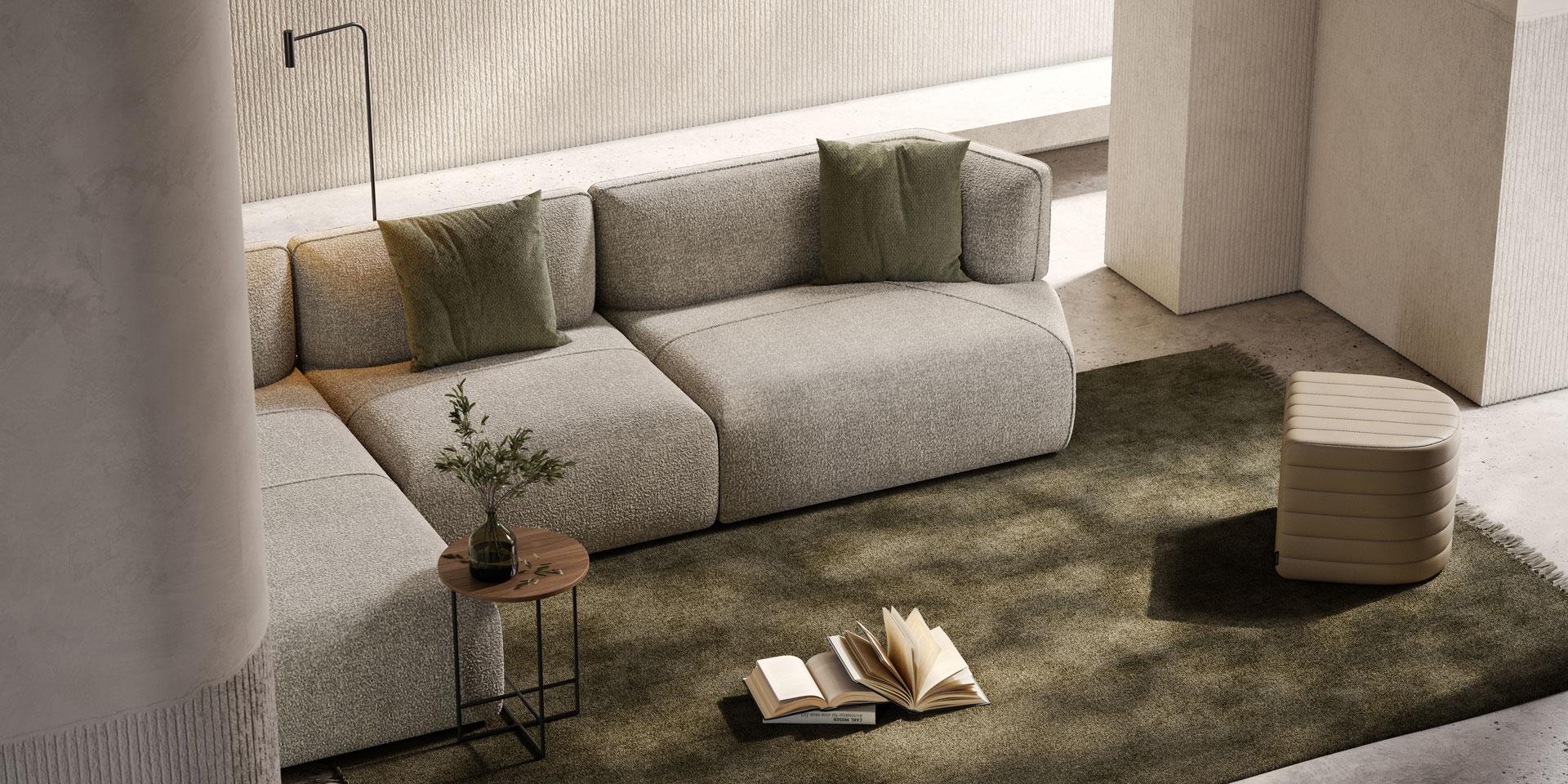 Portugais Canapé entièrement tapissé, design minimaliste et proportions ergonomiques en vente