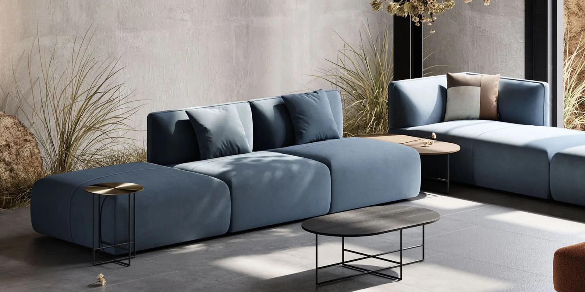 Velvet Extra Deep Sectional Sofa Made to Order in Performance Fabric For Sale