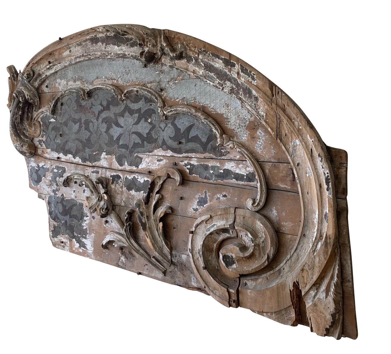 19th century Italian extra extra large carved wood wall sculpture.
Very unusual and decorative
Hand carved and areas of decorative painting
Beautiful natural patina
Originally used as a prop in Italian operas.