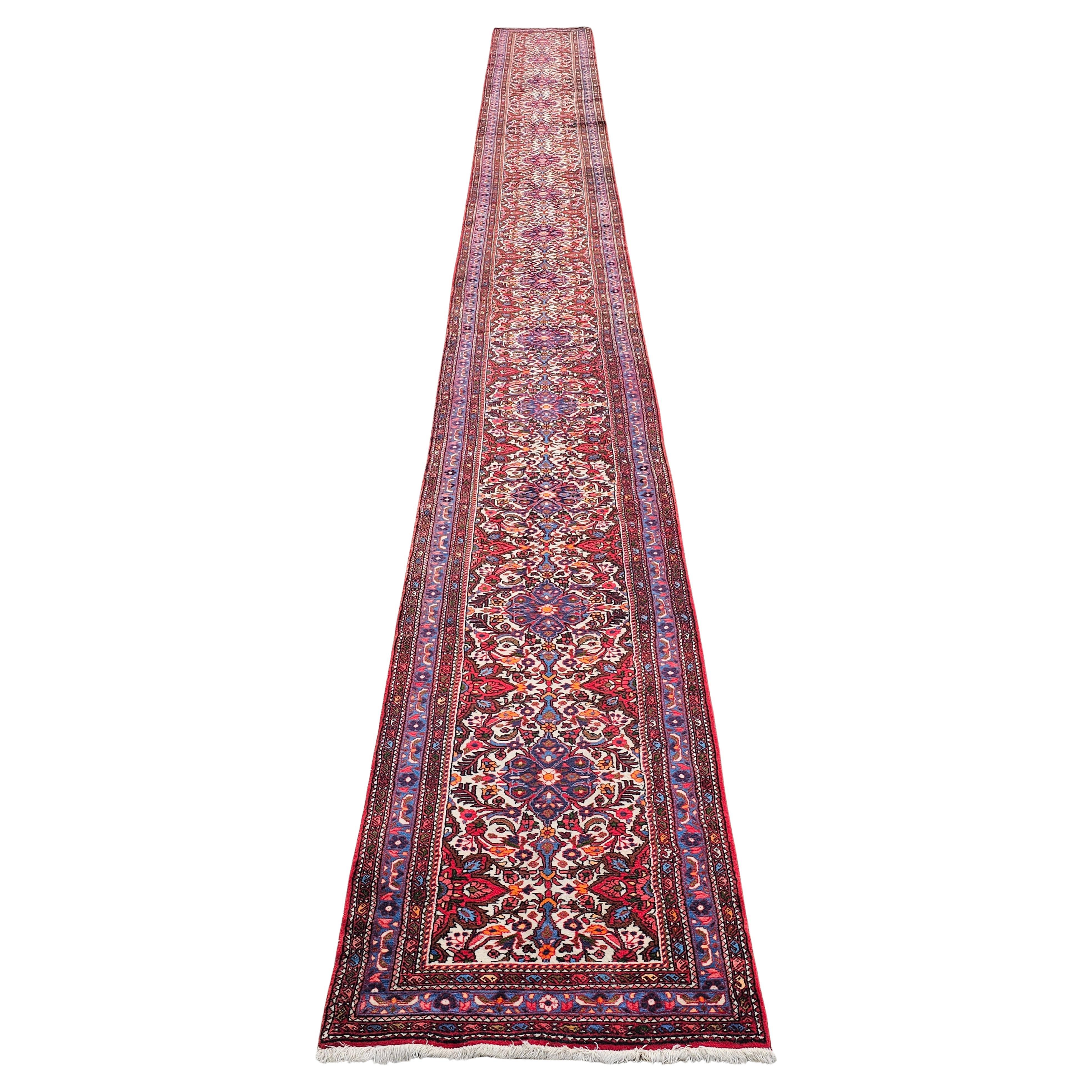 Extra Extra Long Vintage Hand-Knotted Hamadan Runner Rug, done in 100% wool