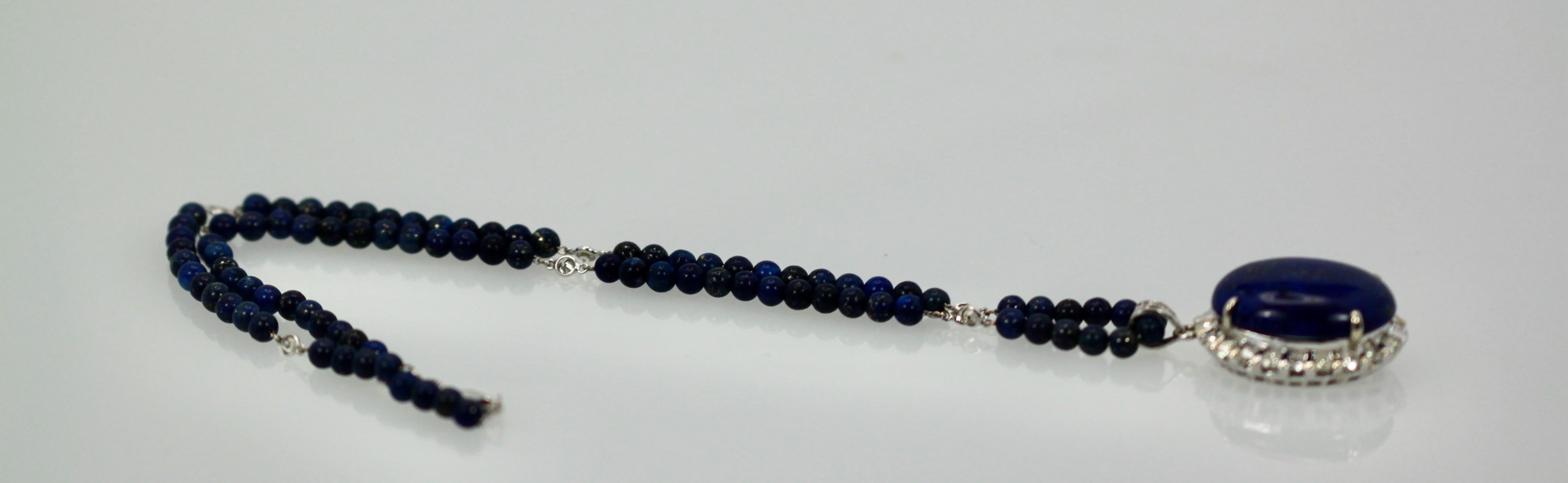 Extra Fine Lapis Lazuli Pendant Diamond Surround 18 Karat Diamond Studded Chain For Sale 4