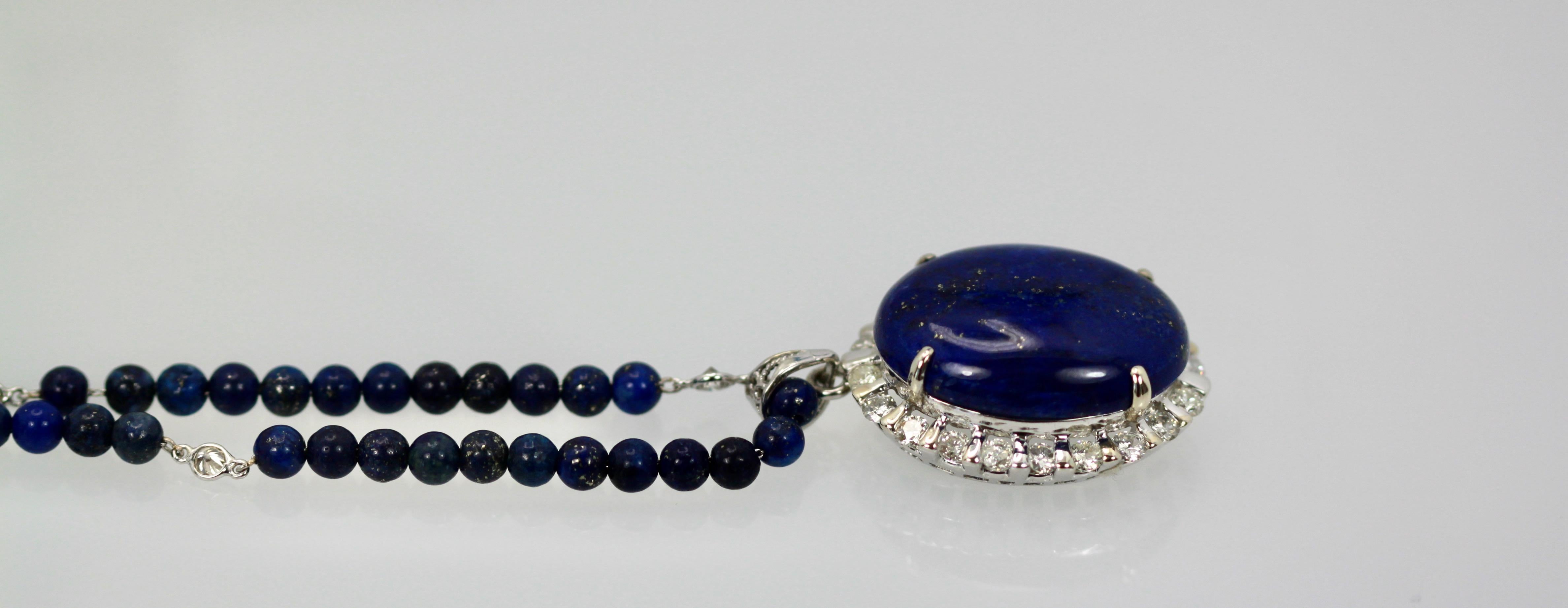 Extra Fine Lapis Lazuli Pendant Diamond Surround 18 Karat Diamond Studded Chain For Sale 5