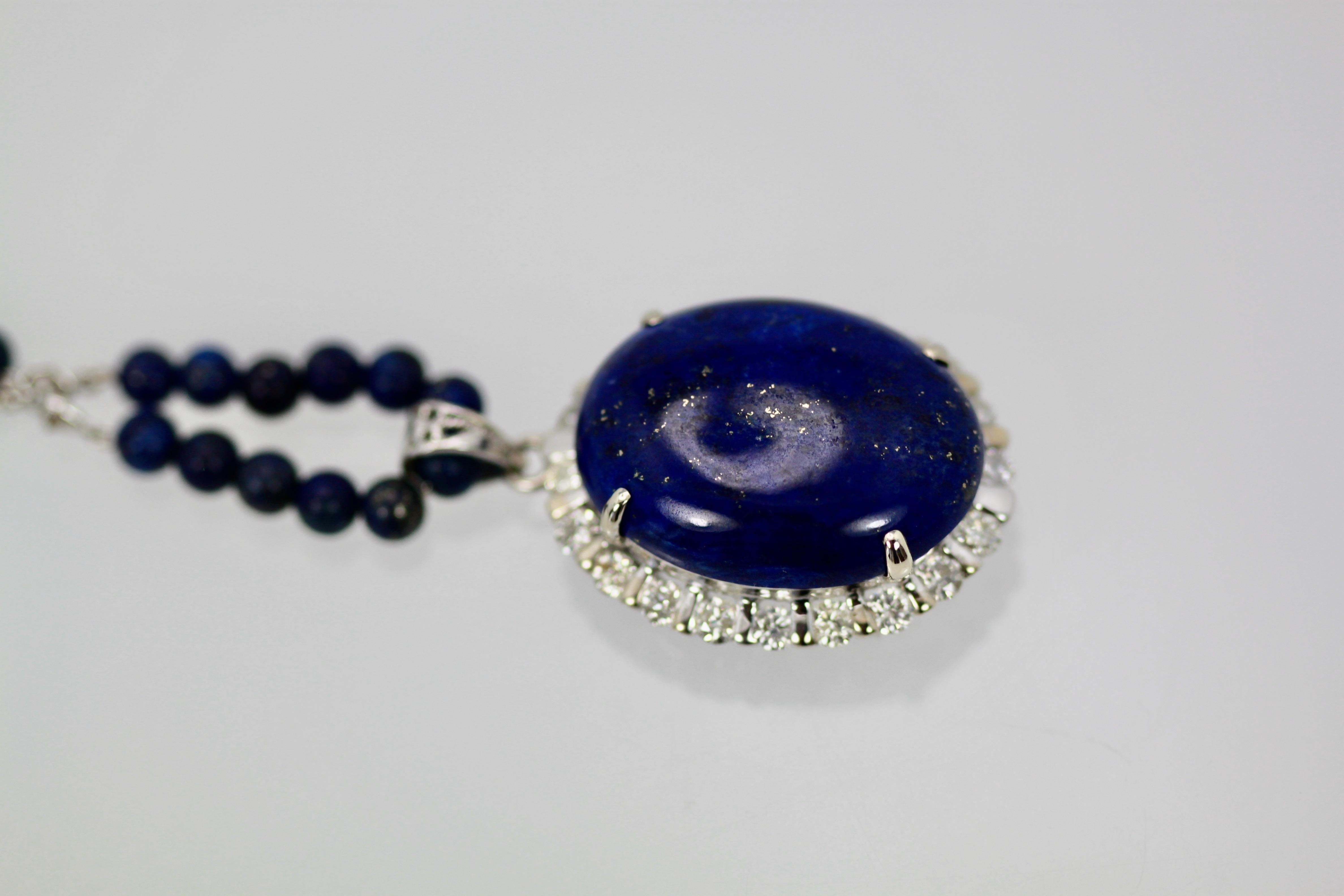 Artisan Extra Fine Lapis Lazuli Pendant Diamond Surround 18 Karat Diamond Studded Chain For Sale