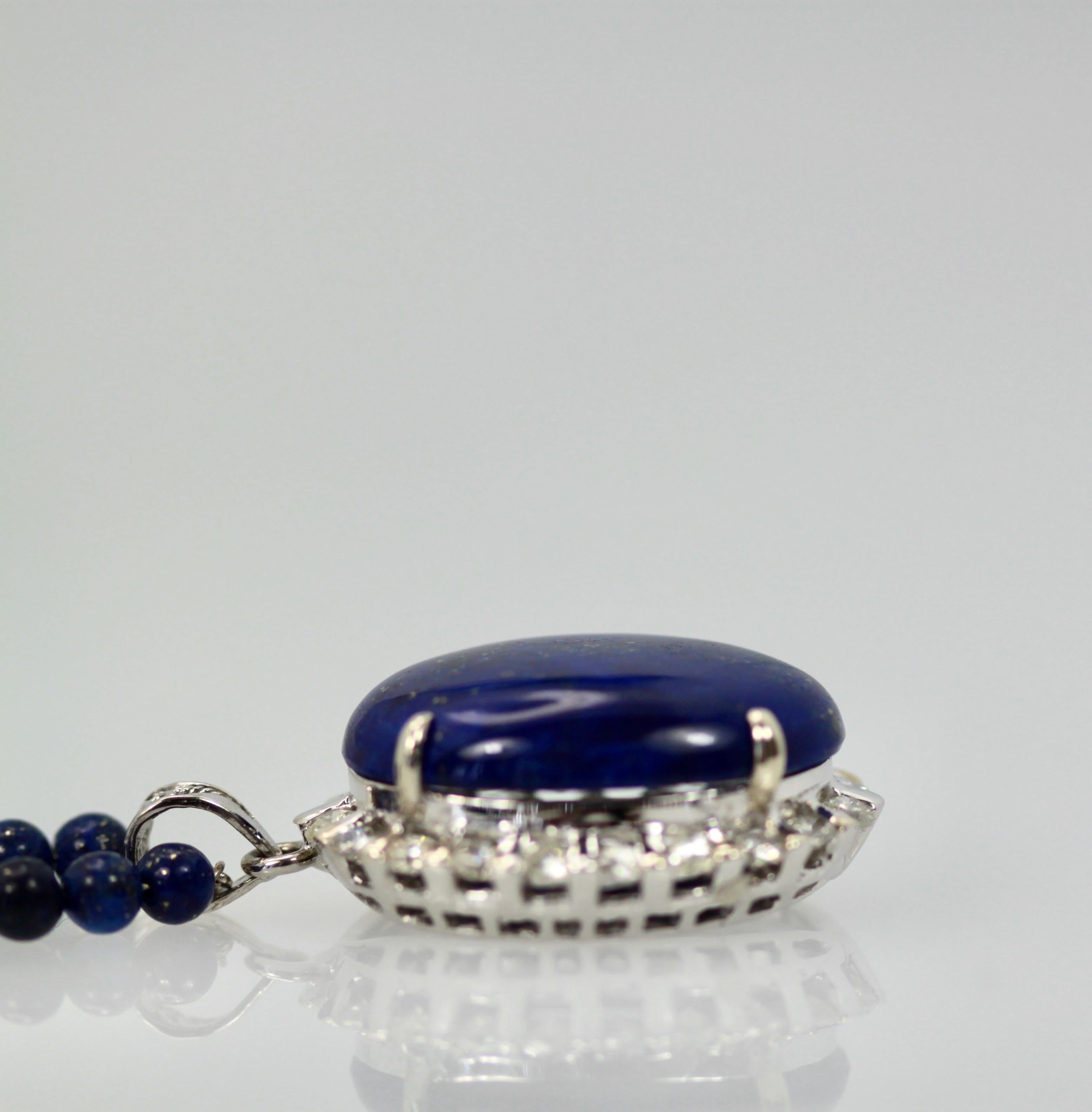 Round Cut Extra Fine Lapis Lazuli Pendant Diamond Surround 18 Karat Diamond Studded Chain For Sale