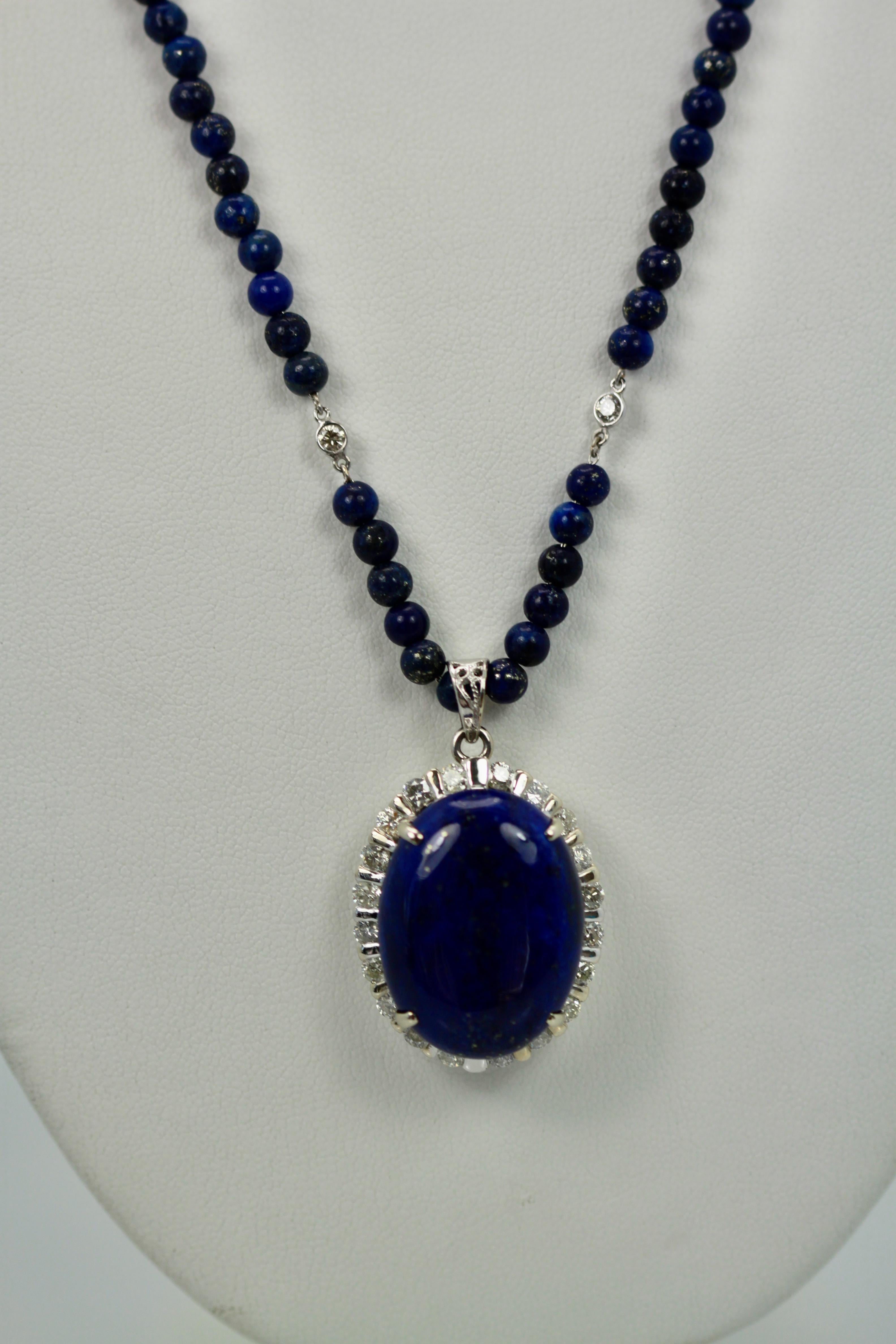 Women's or Men's Extra Fine Lapis Lazuli Pendant Diamond Surround 18 Karat Diamond Studded Chain For Sale