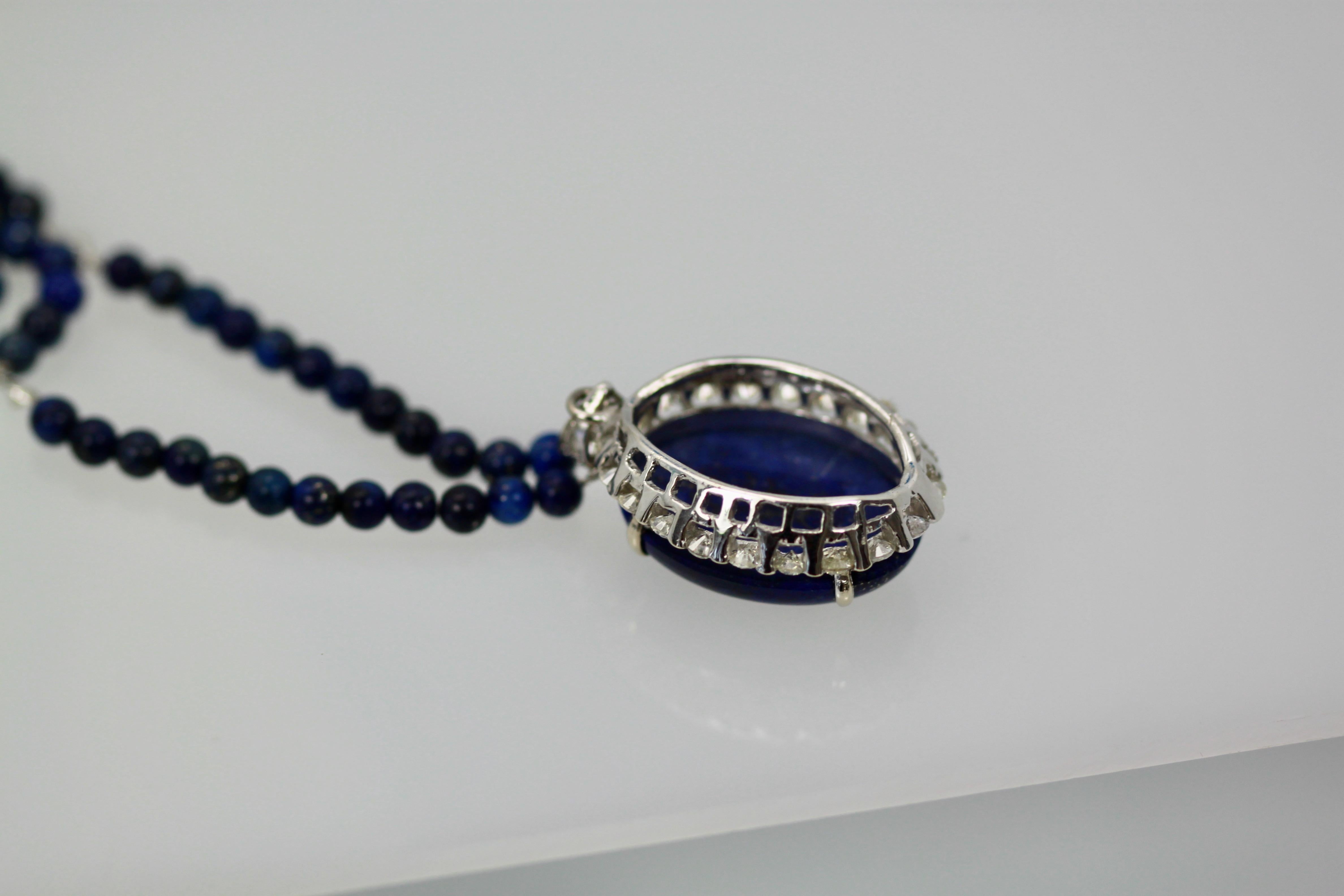 Extra Fine Lapis Lazuli Pendant Diamond Surround 18 Karat Diamond Studded Chain For Sale 1